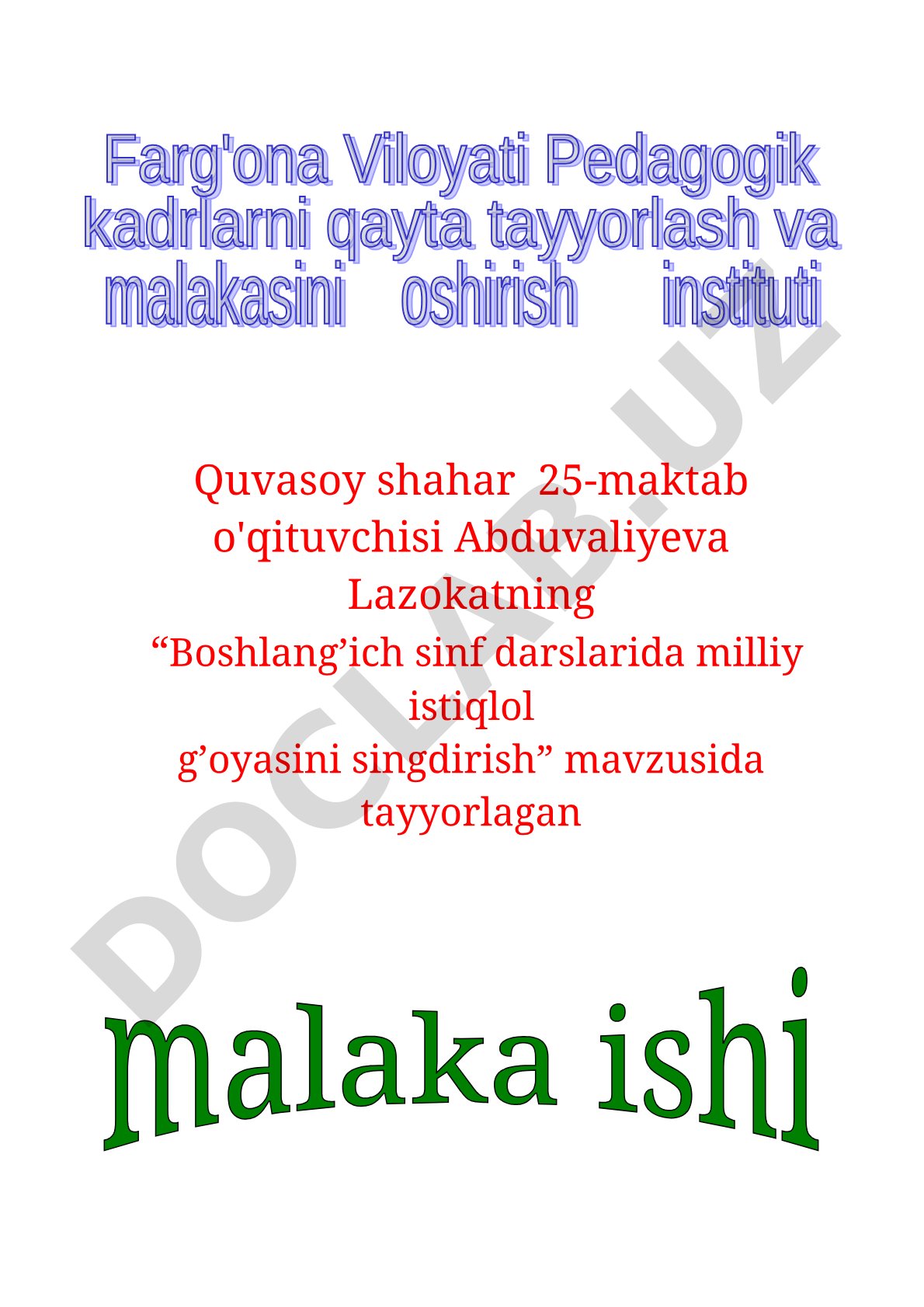 Boshlang'ich sinf darslarida milliy istiqlol g'oyasini singdirish