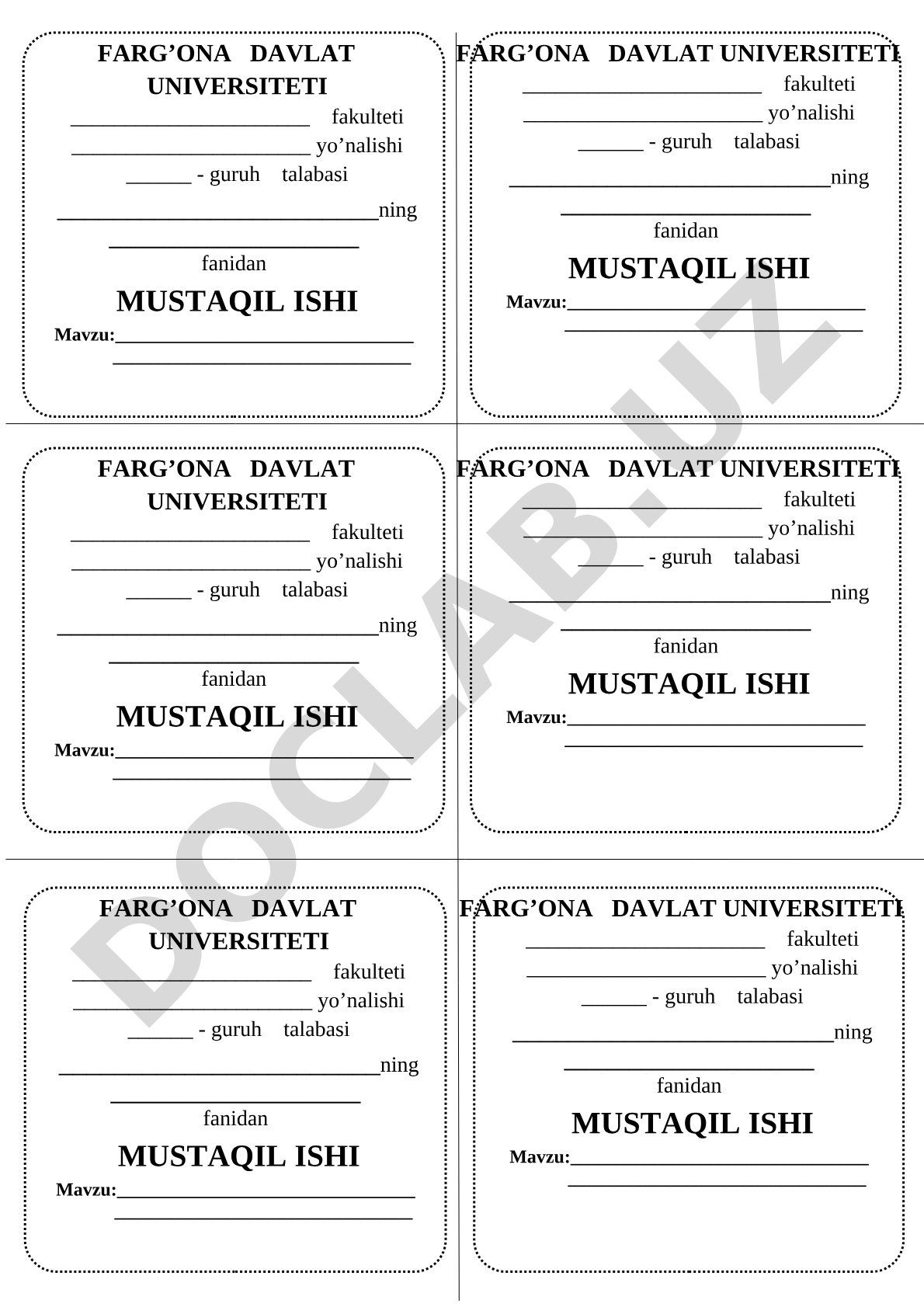 Farg'ona davlat universiteti mustaqil ishi