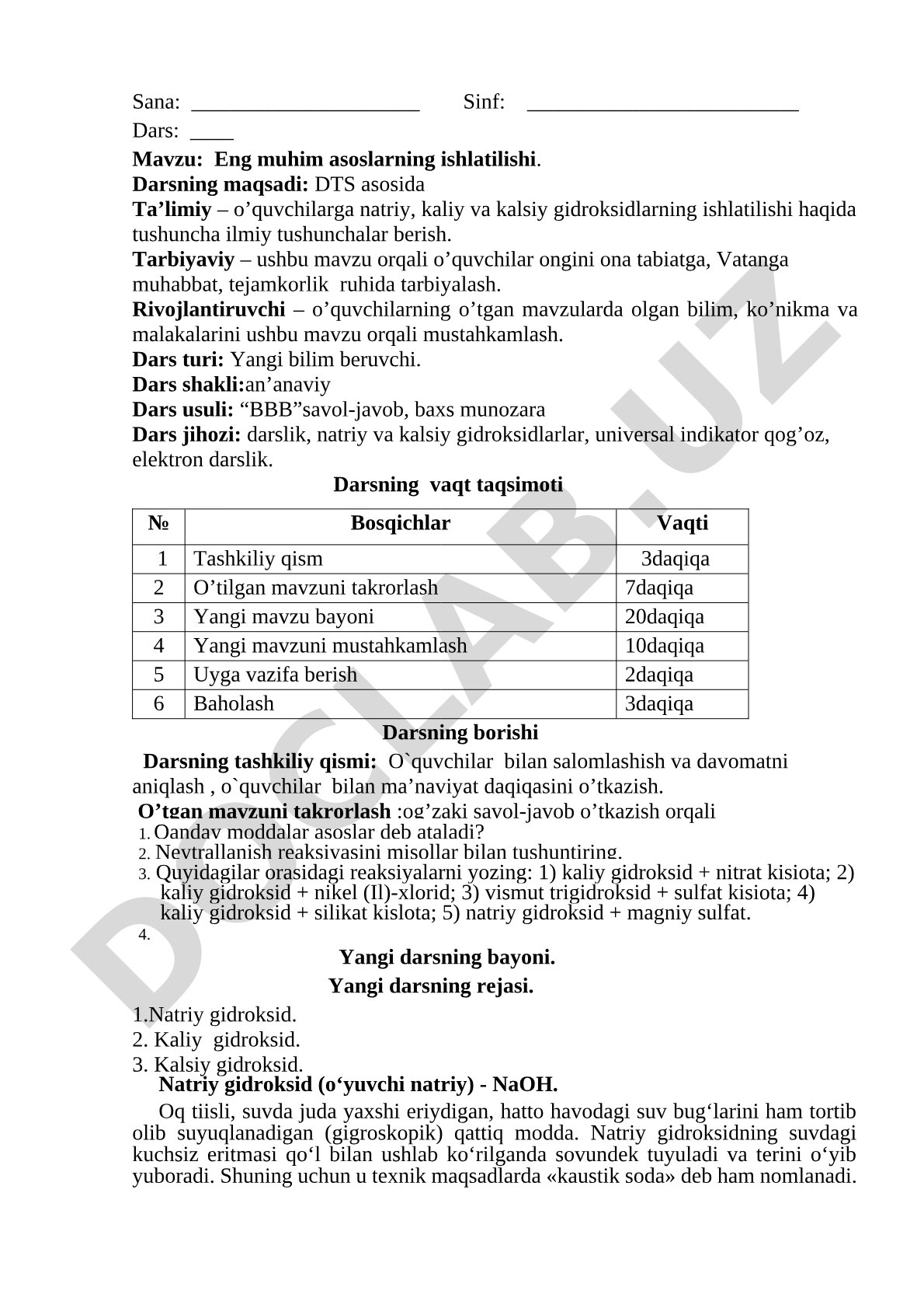 Eng muhim asoslarning ishlatilishi