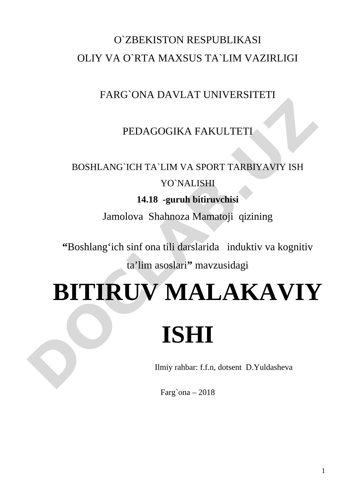 Boshlang'ich sinf ona tili darslarida induktiv va kognitiv ta'lim asoslari