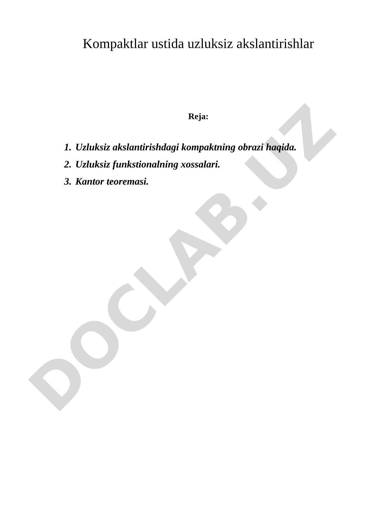 Kompaktlar ustida uzluksiz akslantirishlar