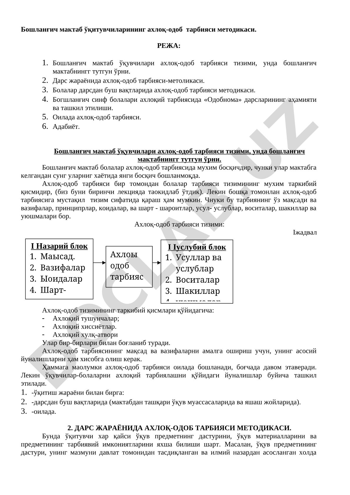 Бошланғич мактаб ўқитувчиларининг ахлоқ-одоб тарбияси методикаси
