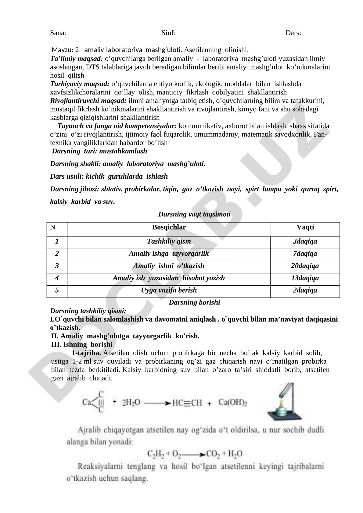 2- amaliy-laboratoriya mashg'uloti. Asetilenning olinishi