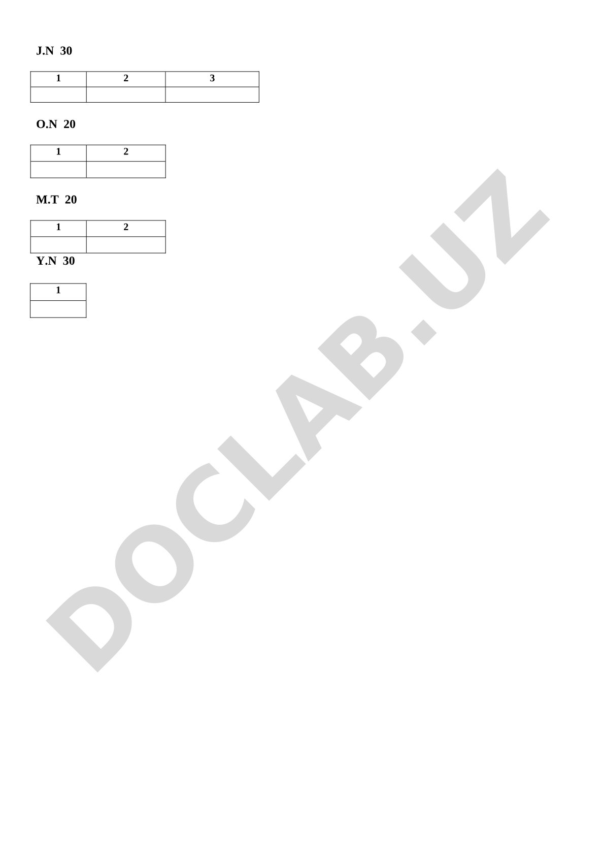 J.N 30 1 2 3 O.N 20 1 2 M.T 20 1 2 Y.N 30 1