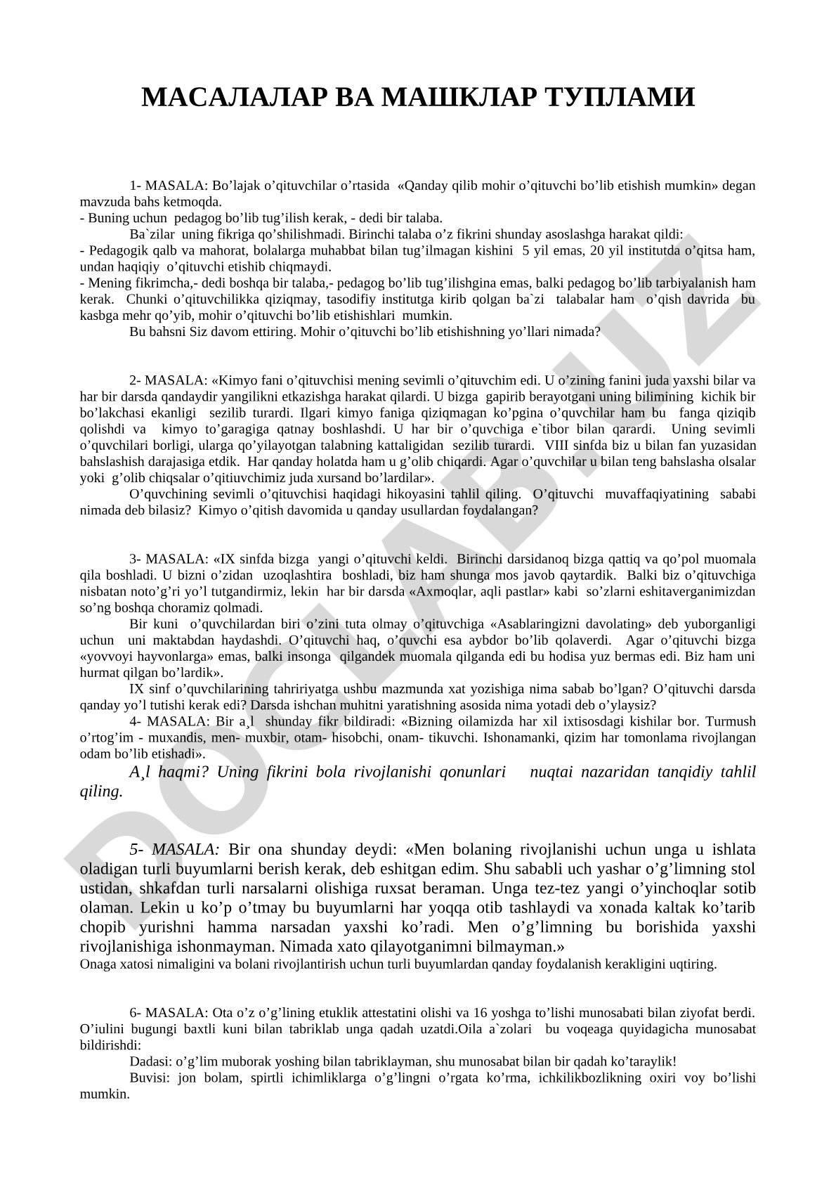 Masalalar va mashqlar to'plami