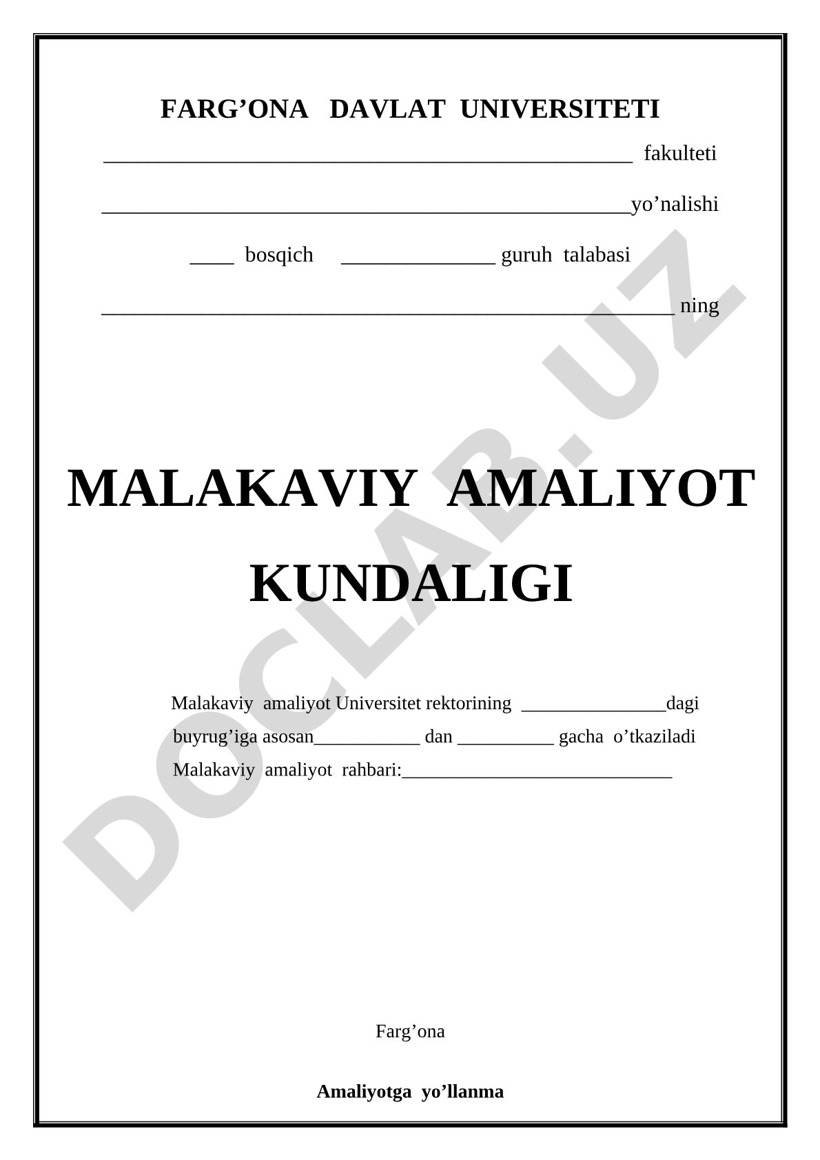 Malakaviy amaliyot kundaligi