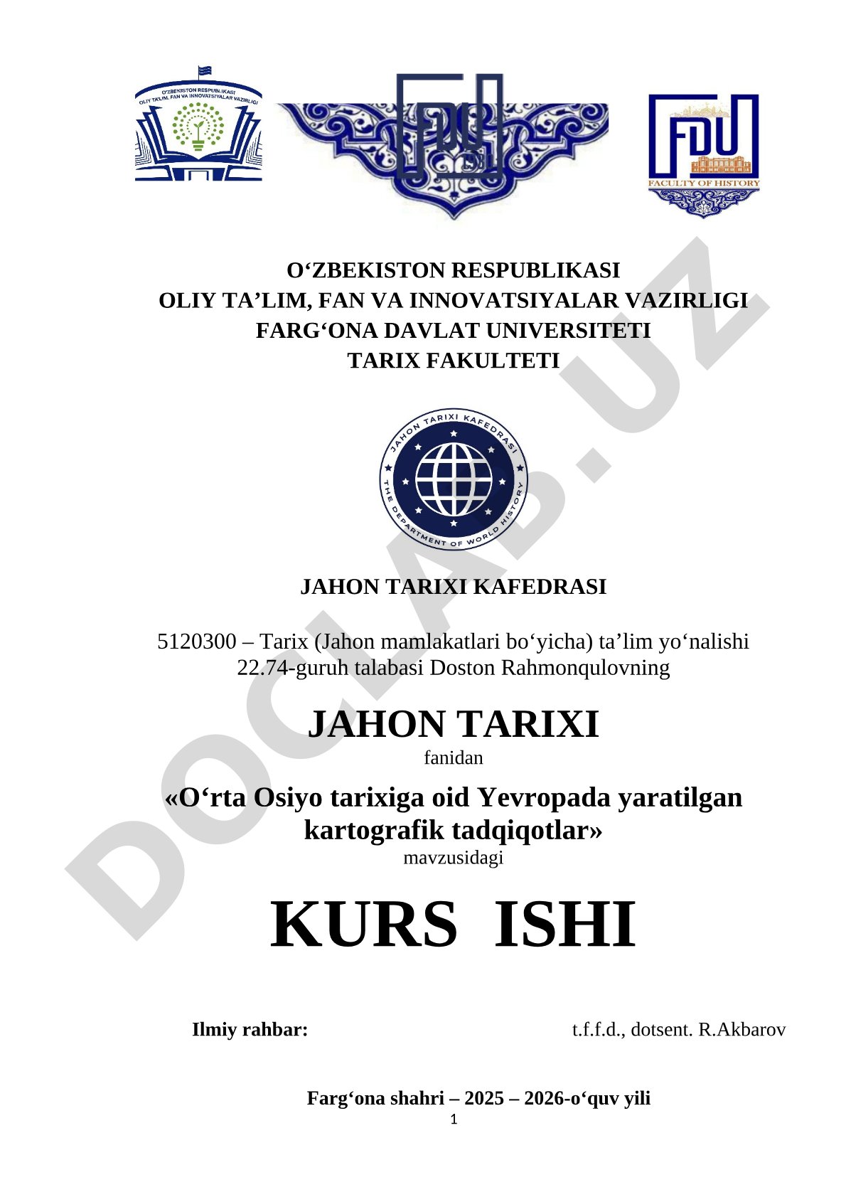 O‘rta Osiyo tarixiga oid Yevropada yaratilgan kartografik tadqiqotlar