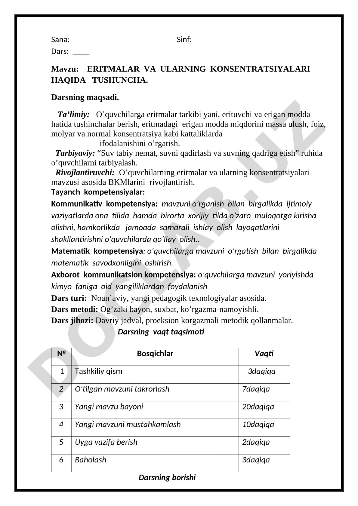 Eritmalar va ularning konsentratsiyalari haqida tushuncha