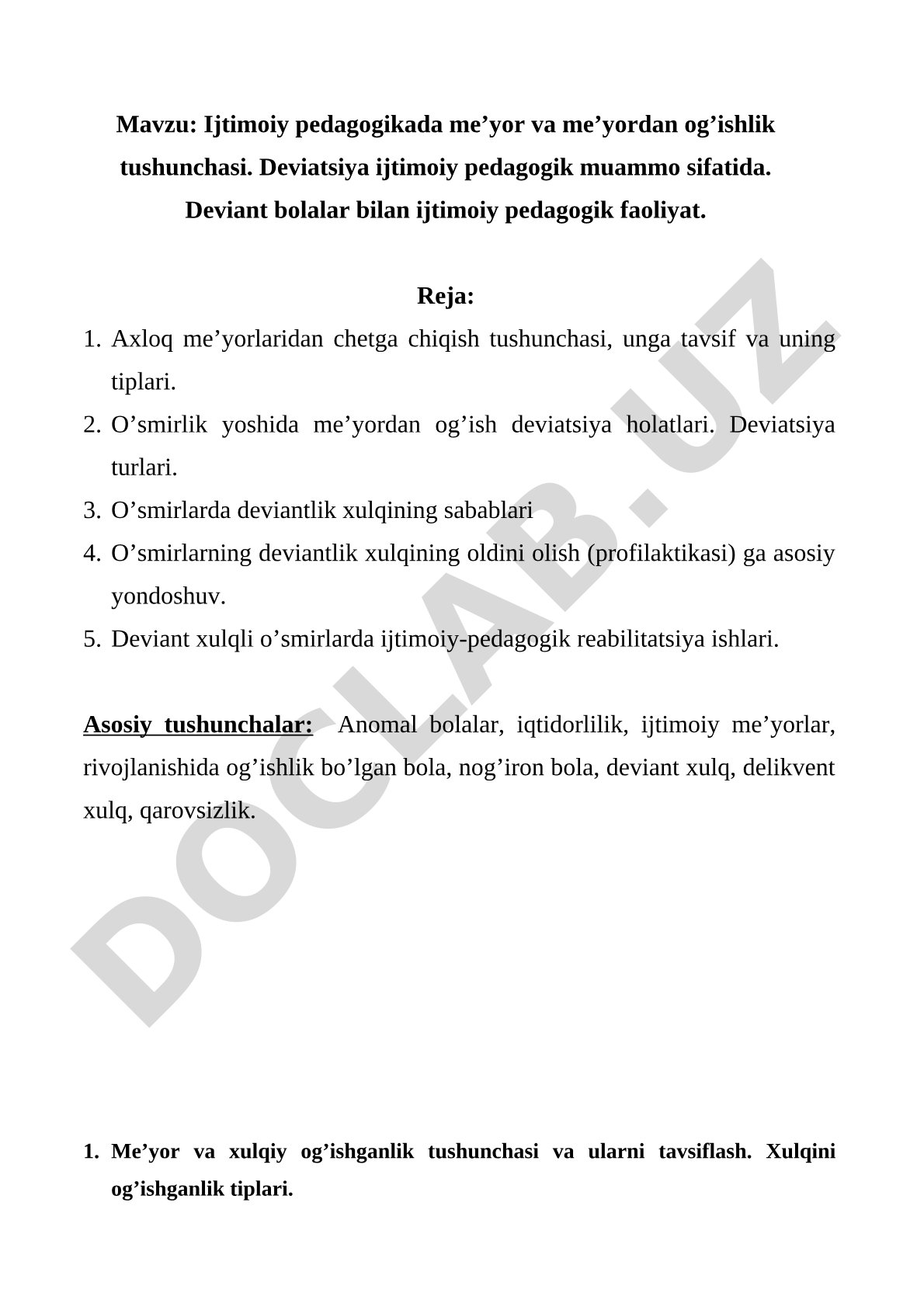 Ijtimoiy pedagogikada me’yor va me’yordan og’ishlik tushunchasi