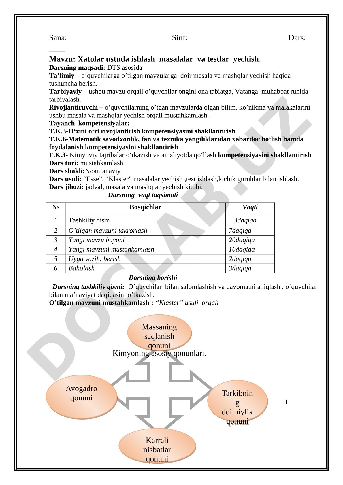 Xatolar ustida ishlash masalalar va testlar yechish