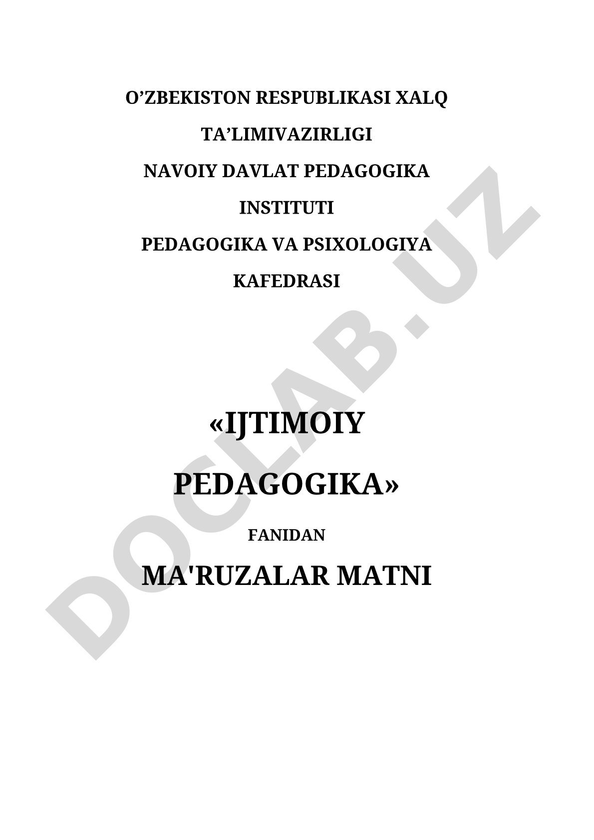 Ijtimoiy pedagogika fanidan ma'ruzalar matni