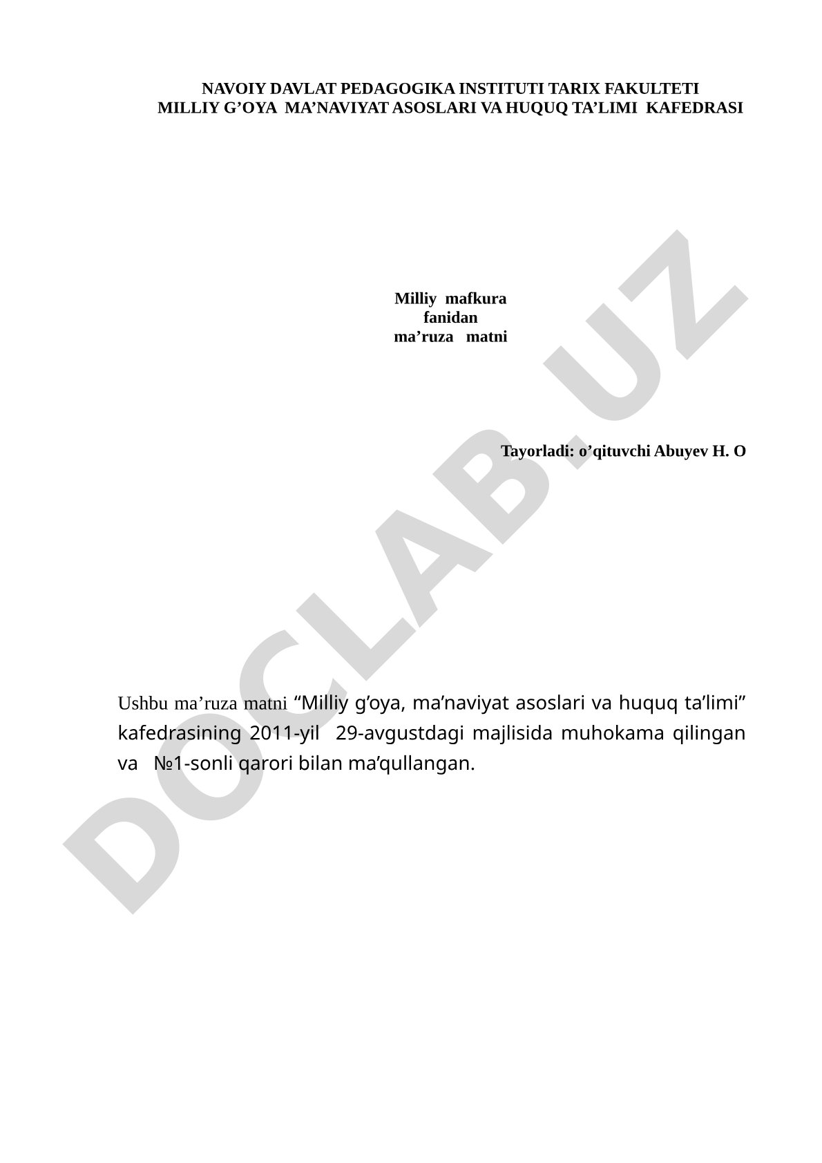 Milliy mafkura fanining maqsad va vazifalari