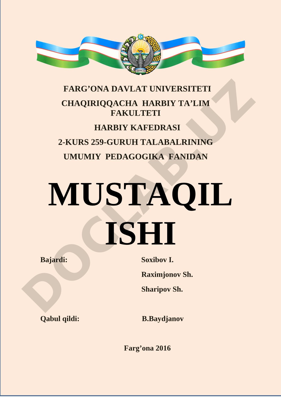 Umumiy pedagogika fanidan mustaqil ish