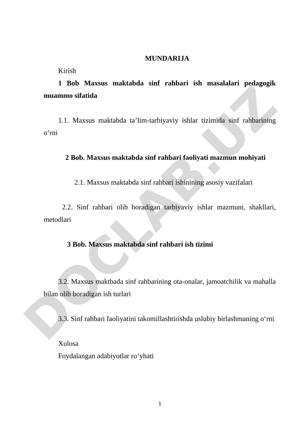 Maxsus maktabda sinf rahbari ish tizimi
