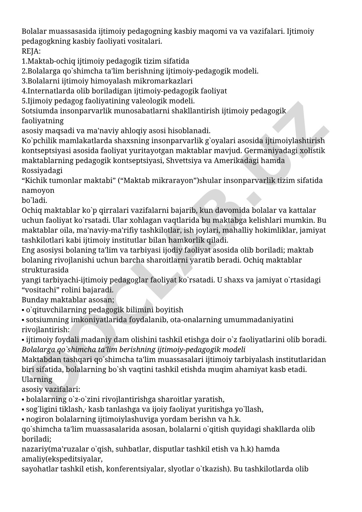 Bolalar muassasasida ijtimoiy pedagogning kasbiy maqomi va vazifalari