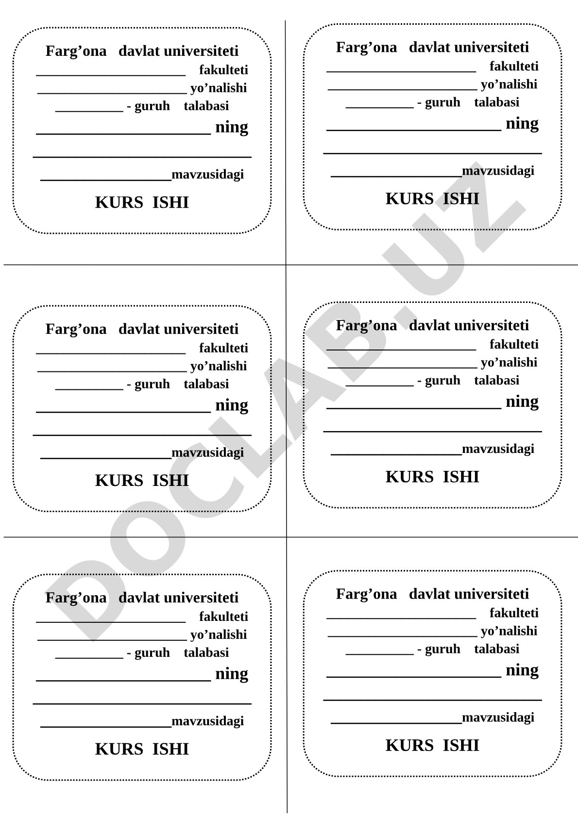Kurs ishi mavzusi aniq ko'rsatilmagan