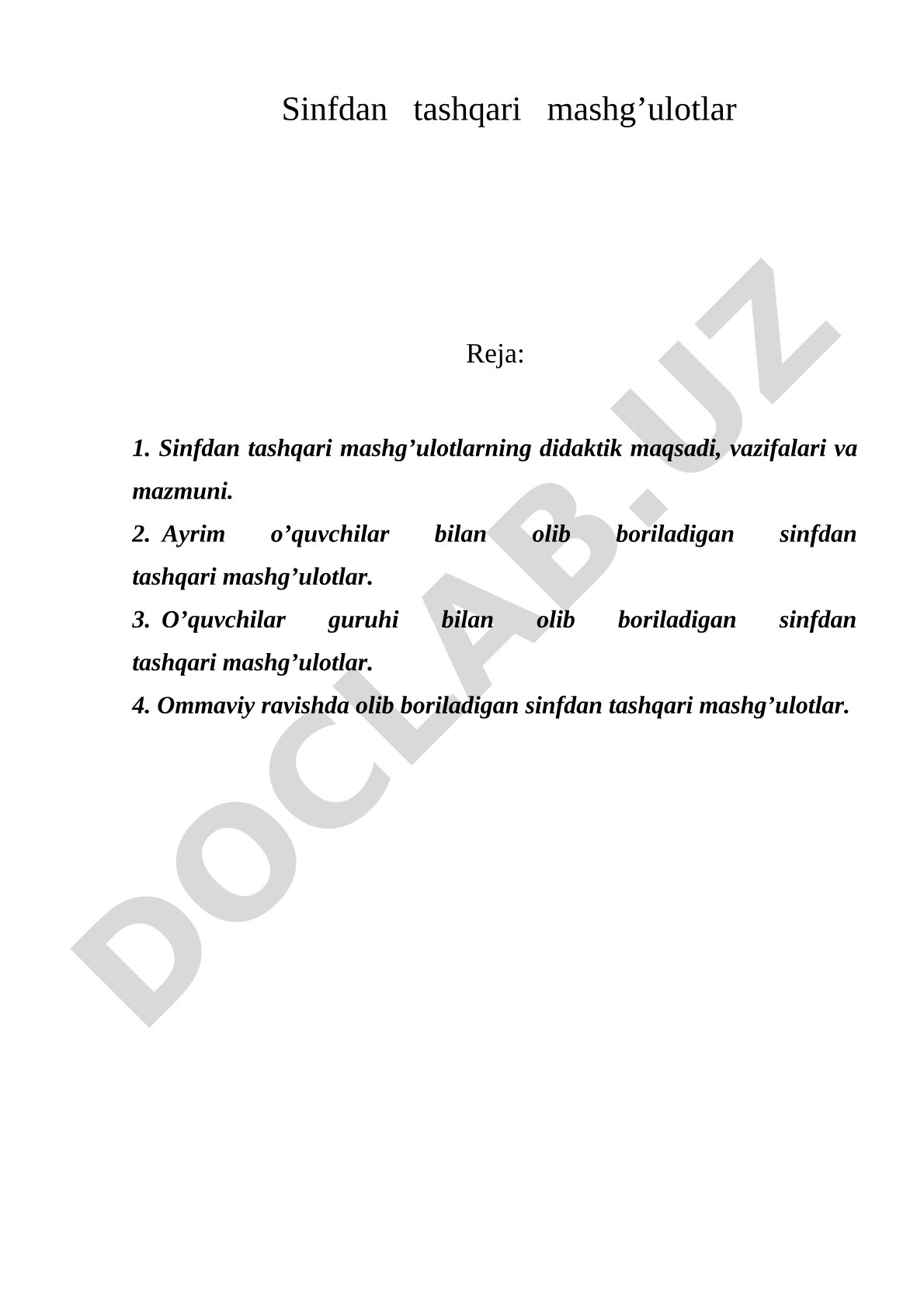Sinfdan tashqari mashg'ulotlar