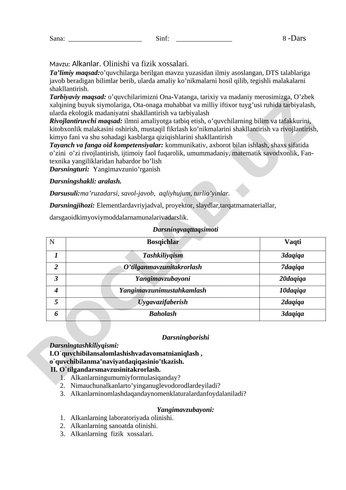 Alkanlar. Olinishi va fizik xossalari