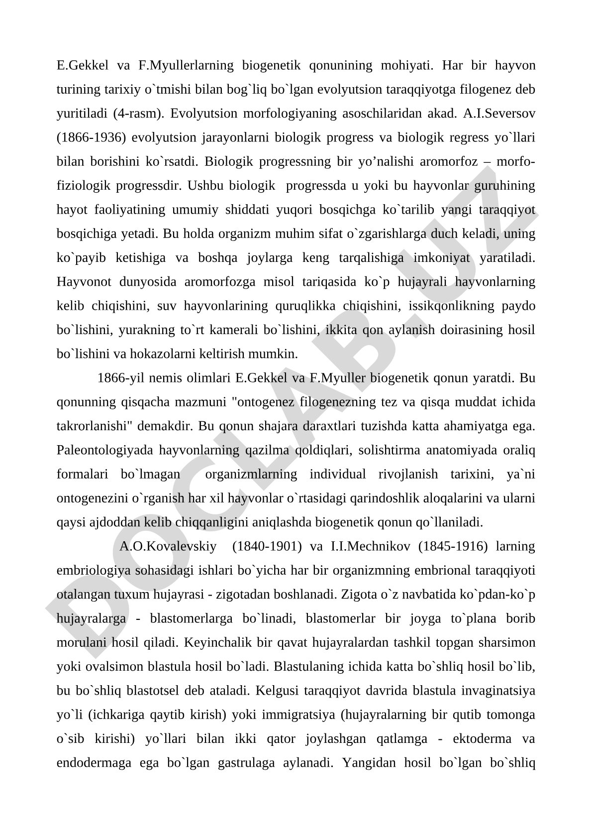 E.Gekkel va F.Myullerlarning biogenetik qonunining mohiyati