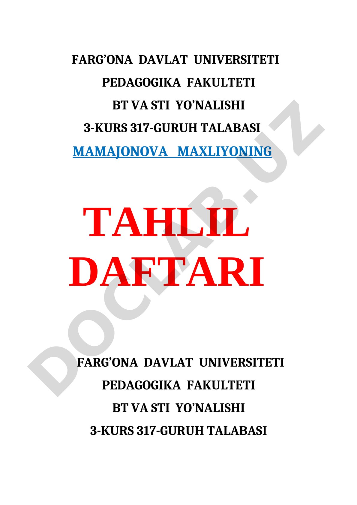Pedagogik amaliyot hujjatlari to'plami