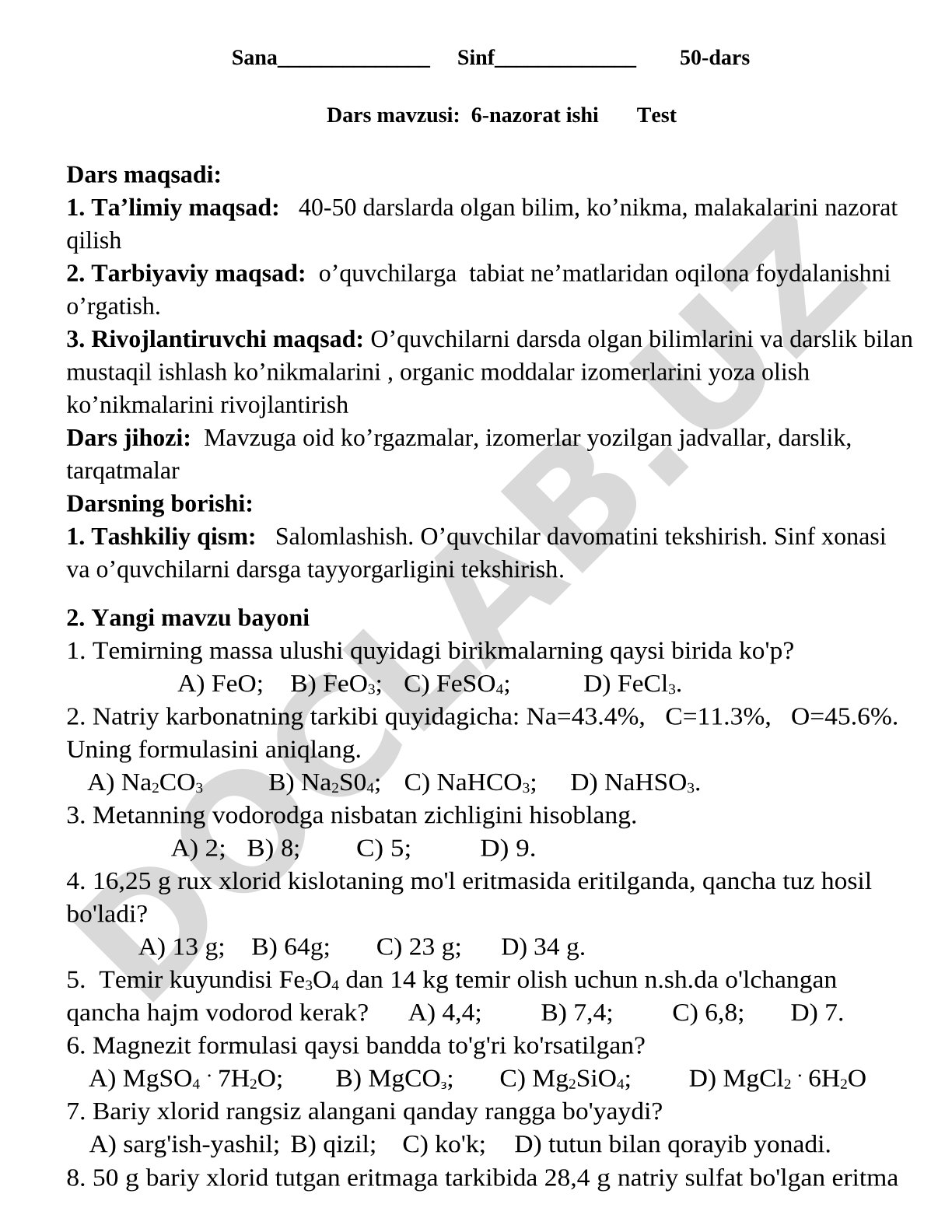 6-nazorat ishi Test