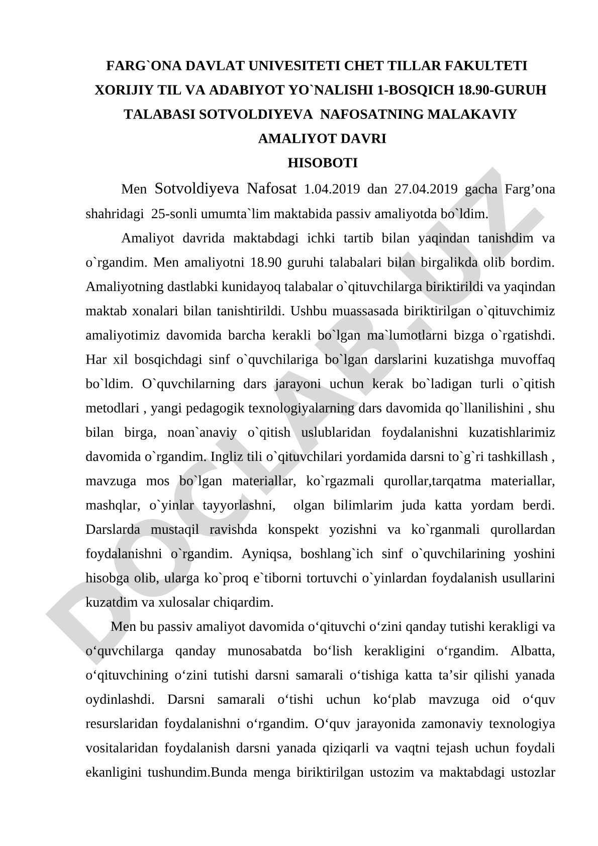 Malakaviy amaliyot davri hisoboti