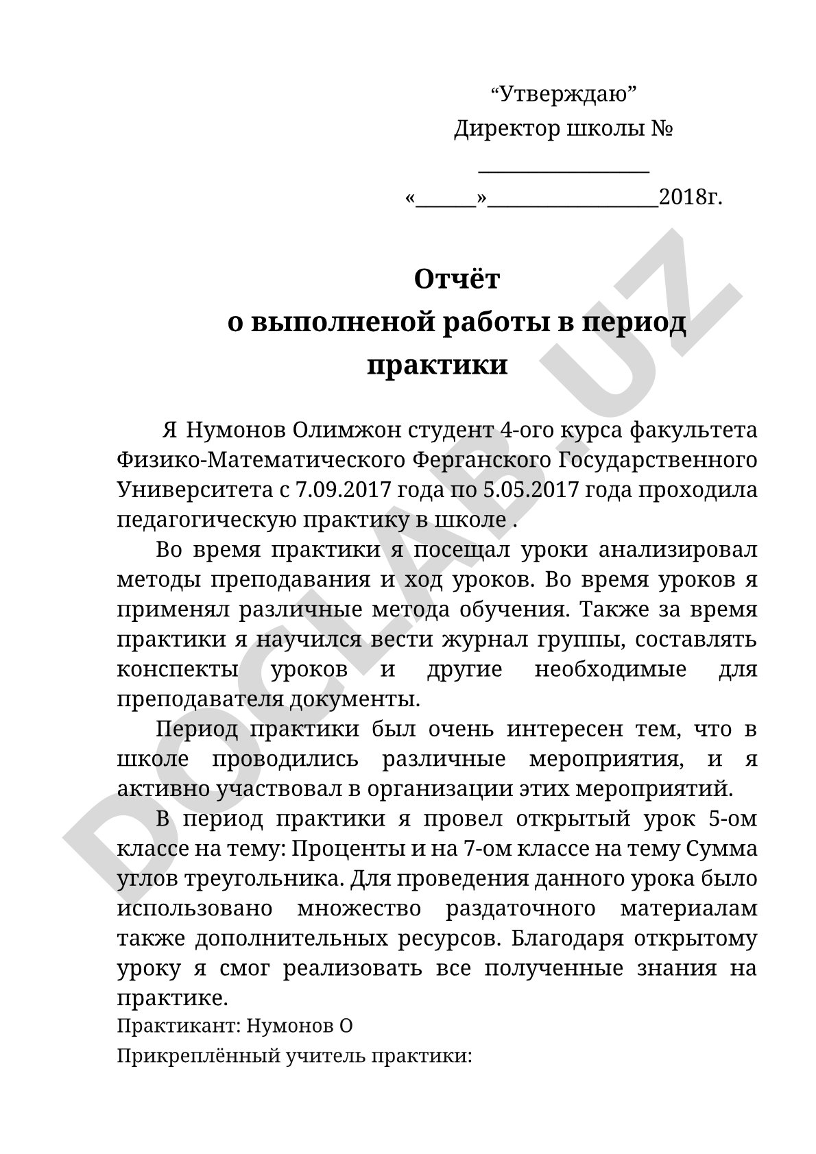 Отчёт о педагогической практике в школе