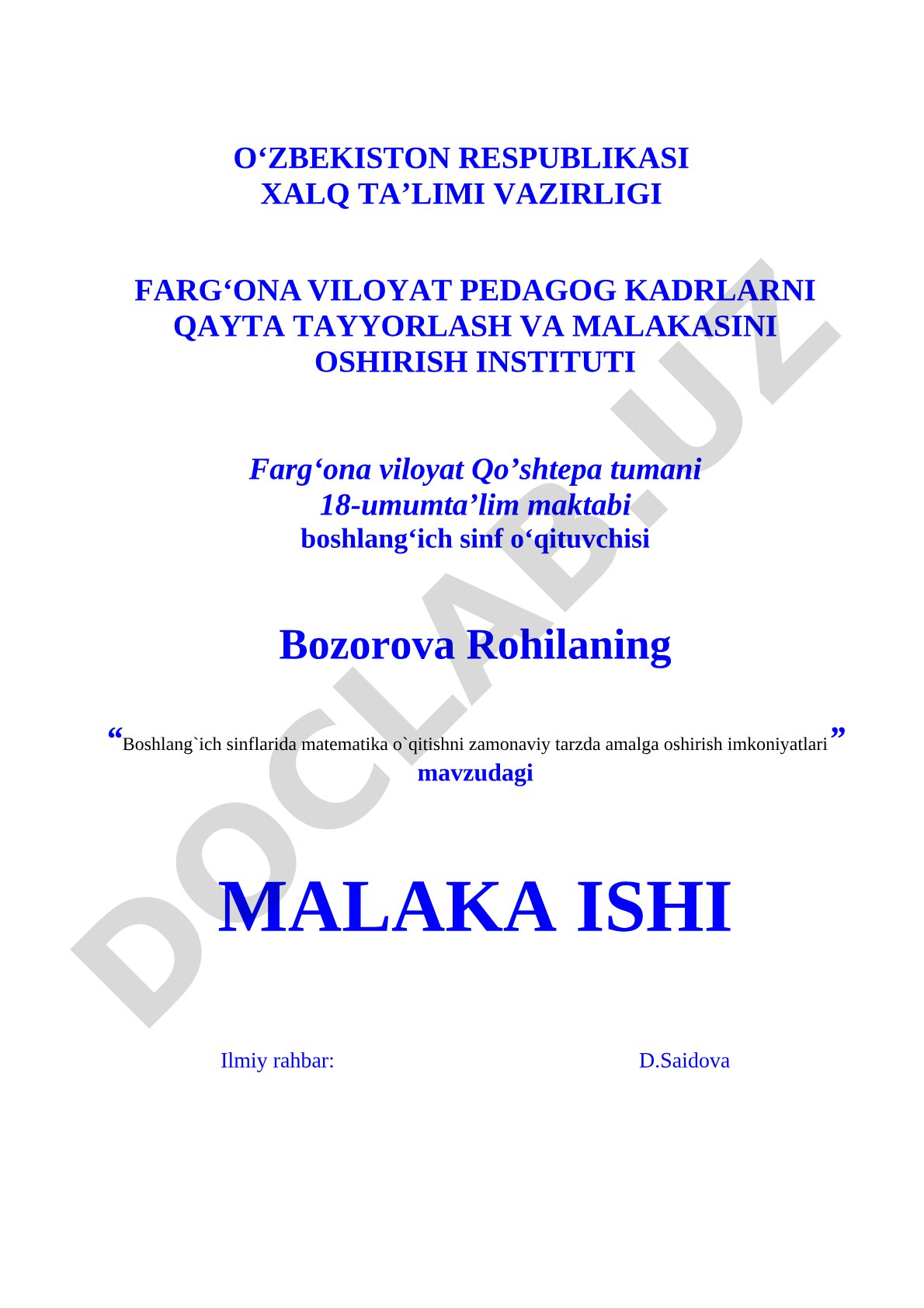 Boshlang'ich sinflarida matematika o'qitishni zamonaviy tarzda amalga oshirish imkoniyatlari