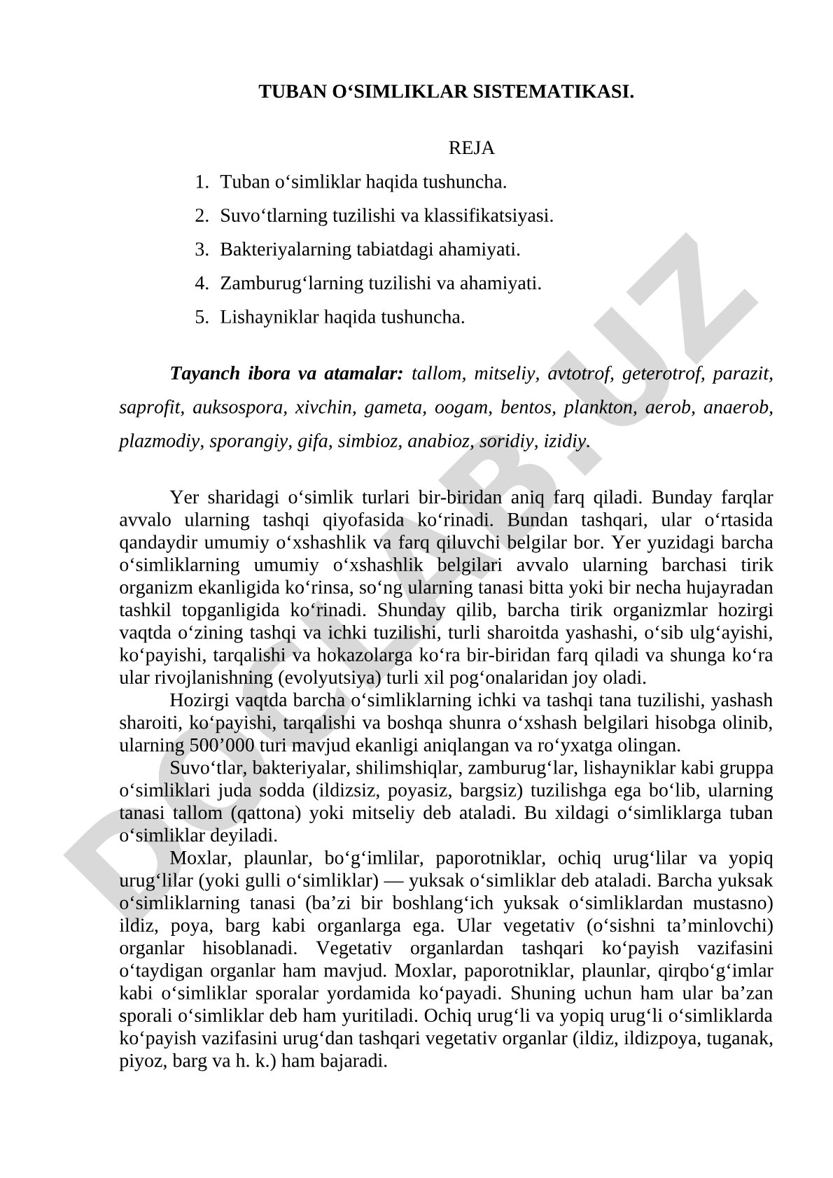 Tuban o'simliklar sistematikasi