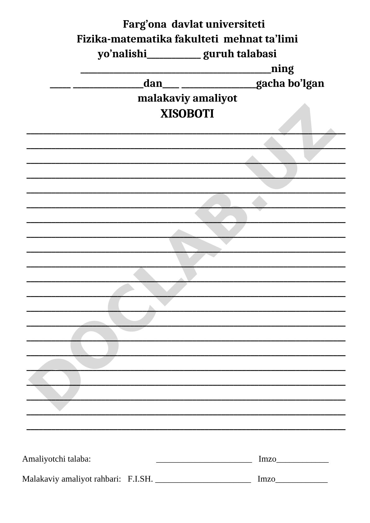 Malakaviy amaliyot hisoboti
