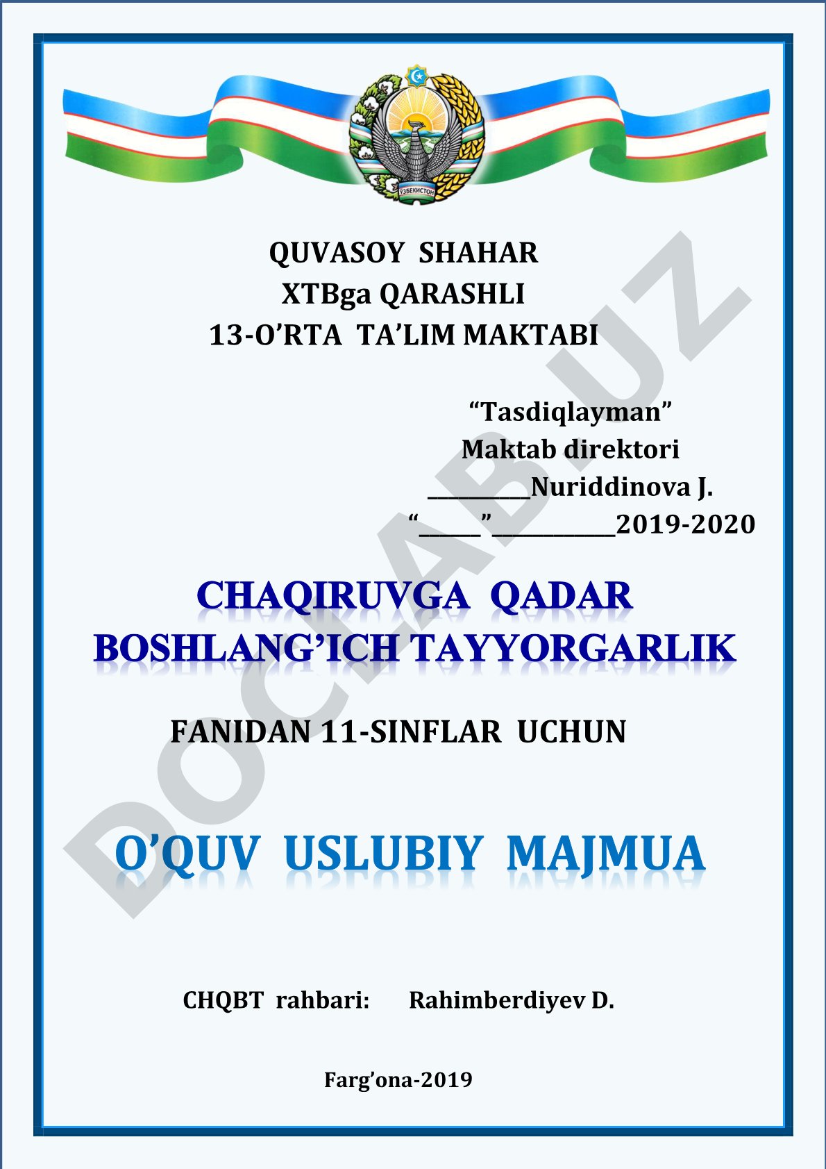11-sinflar uchun CHQBT fanidan ishlanma