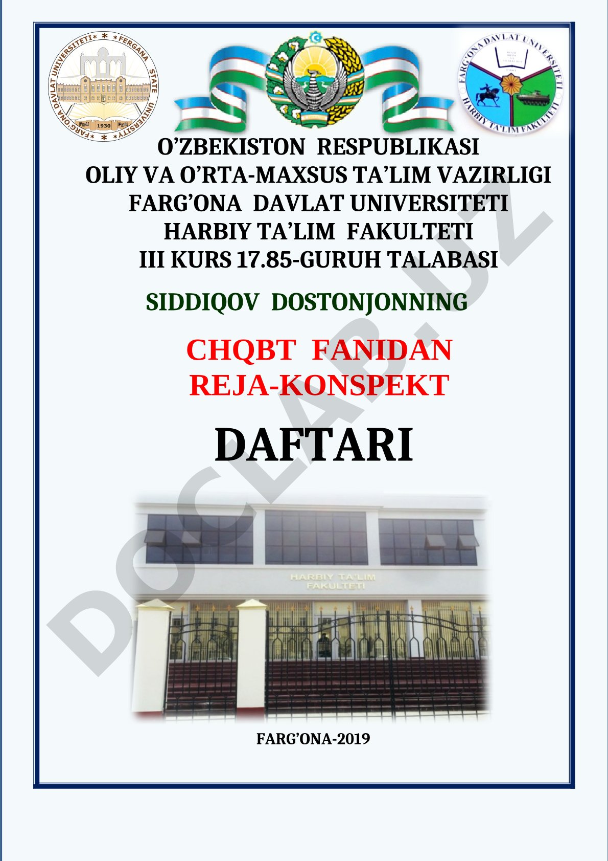 Chqbt fanidan reja-konspekt