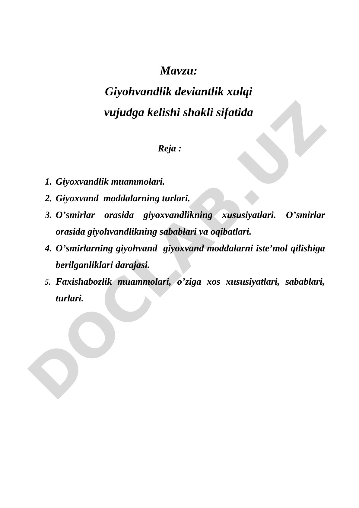 Giyohvandlik deviantlik xulqi vujudga kelishi shakli sifatida