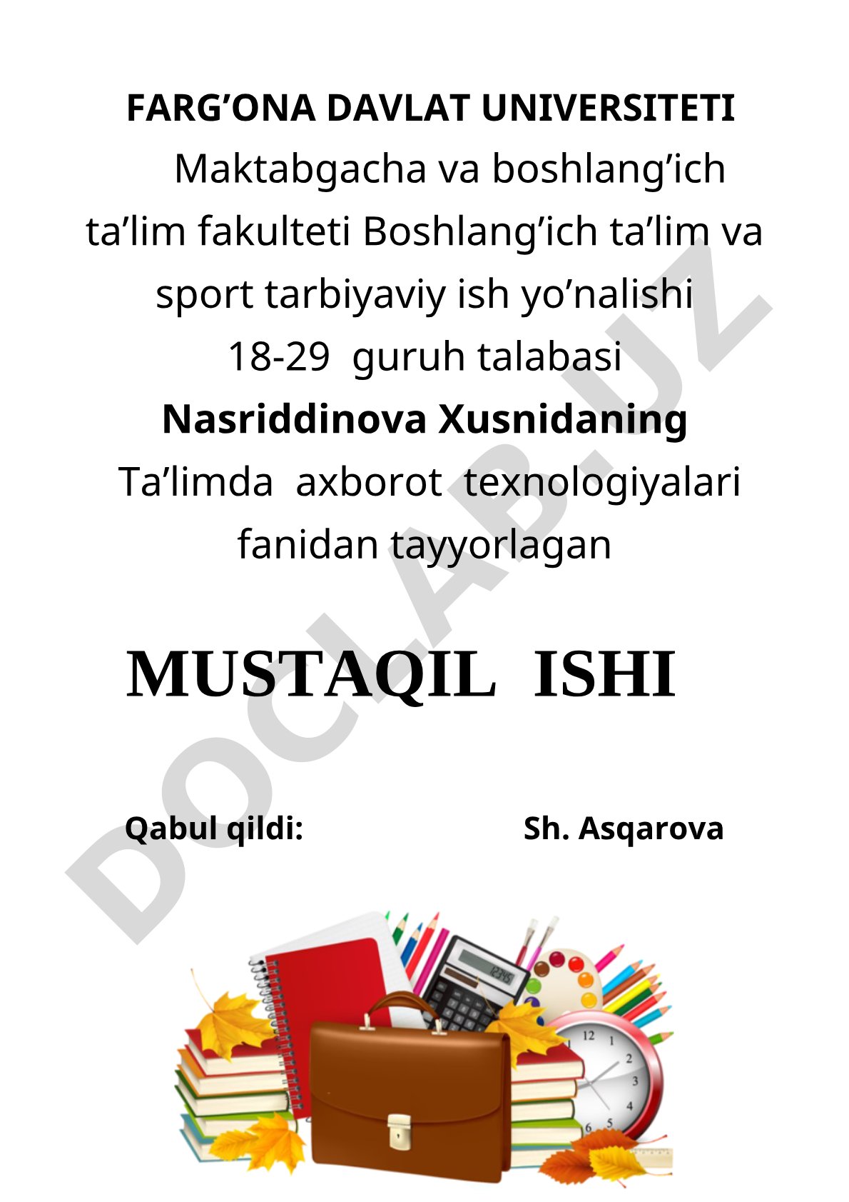 Ta'limda axborot texnologiyalari fanidan mustaqil ish