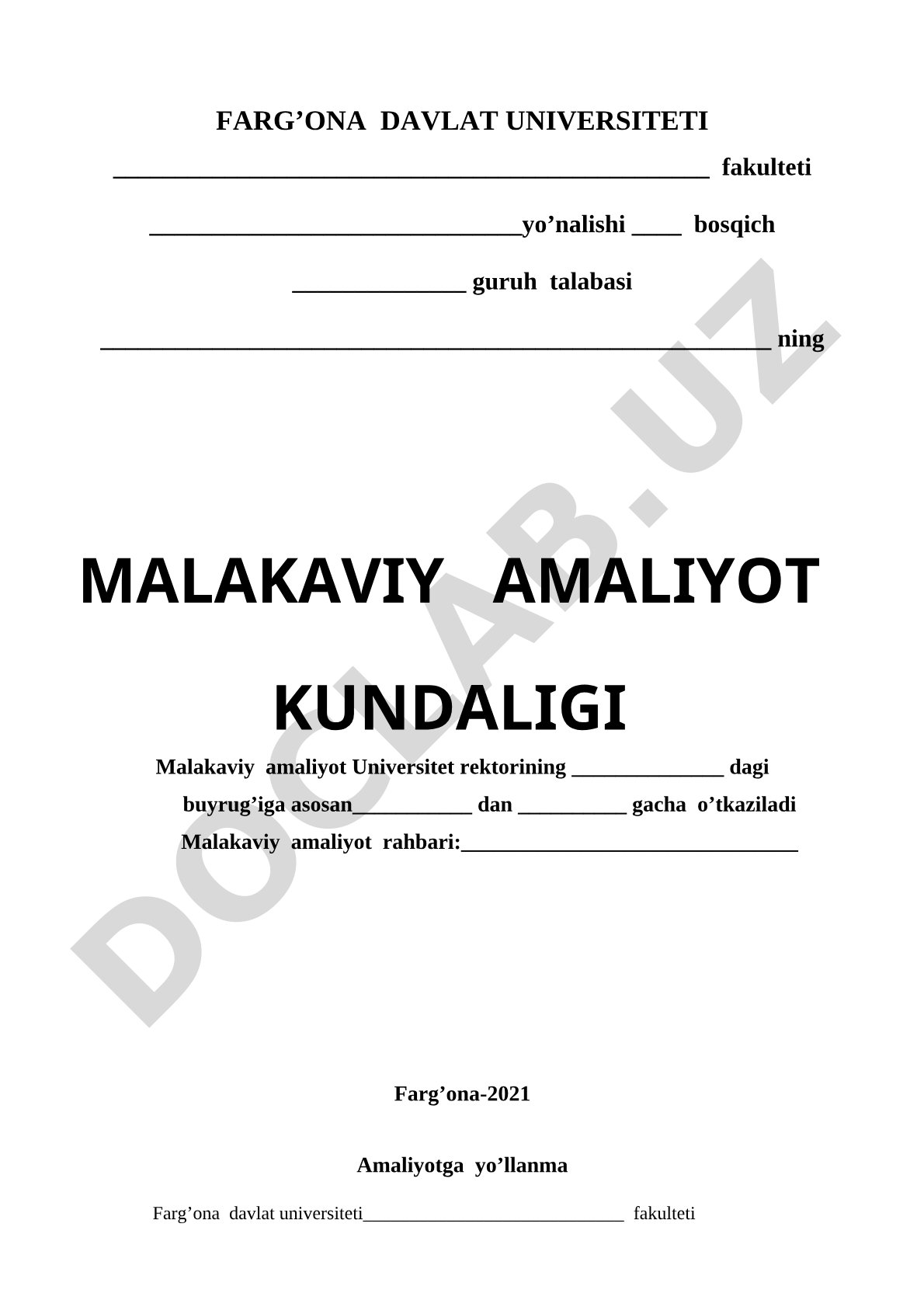 Farg'ona davlat universiteti malakaviy amaliyot yo'llanmasi