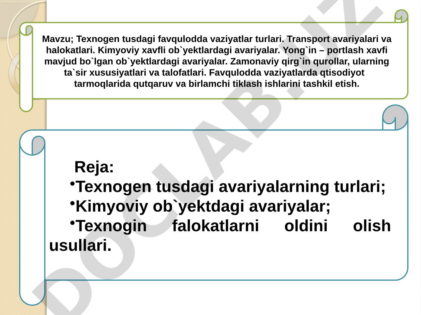 Texnogen tusdagi favqulodda vaziyatlar turlari