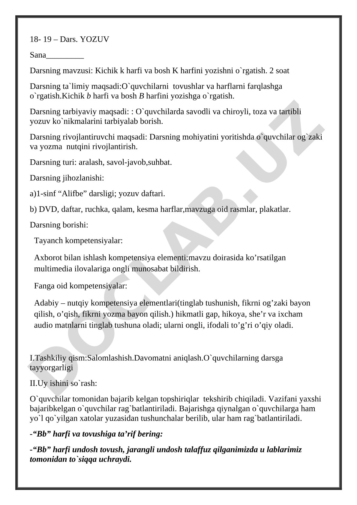 Kichik k harfi va bosh K harfini yozishni o'rgatish