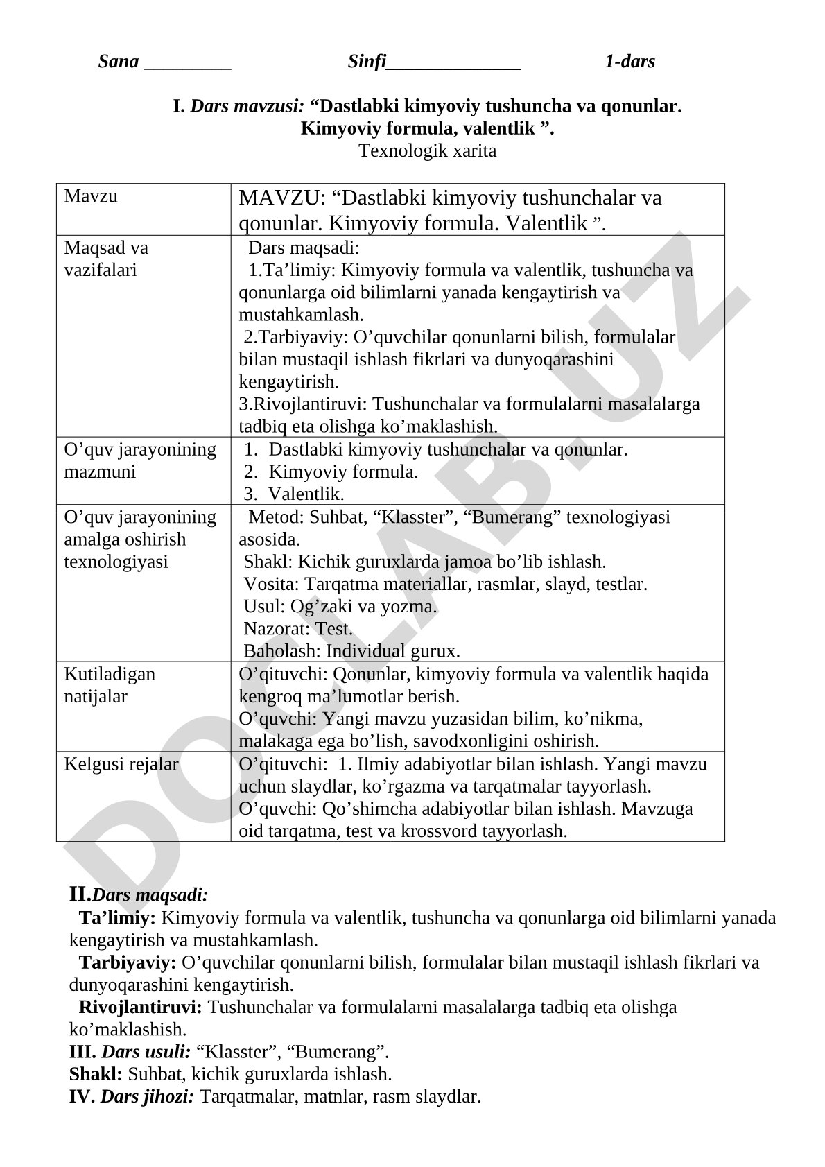 Dastlabki kimyoviy tushuncha va qonunlar. Kimyoviy formula, valentlik