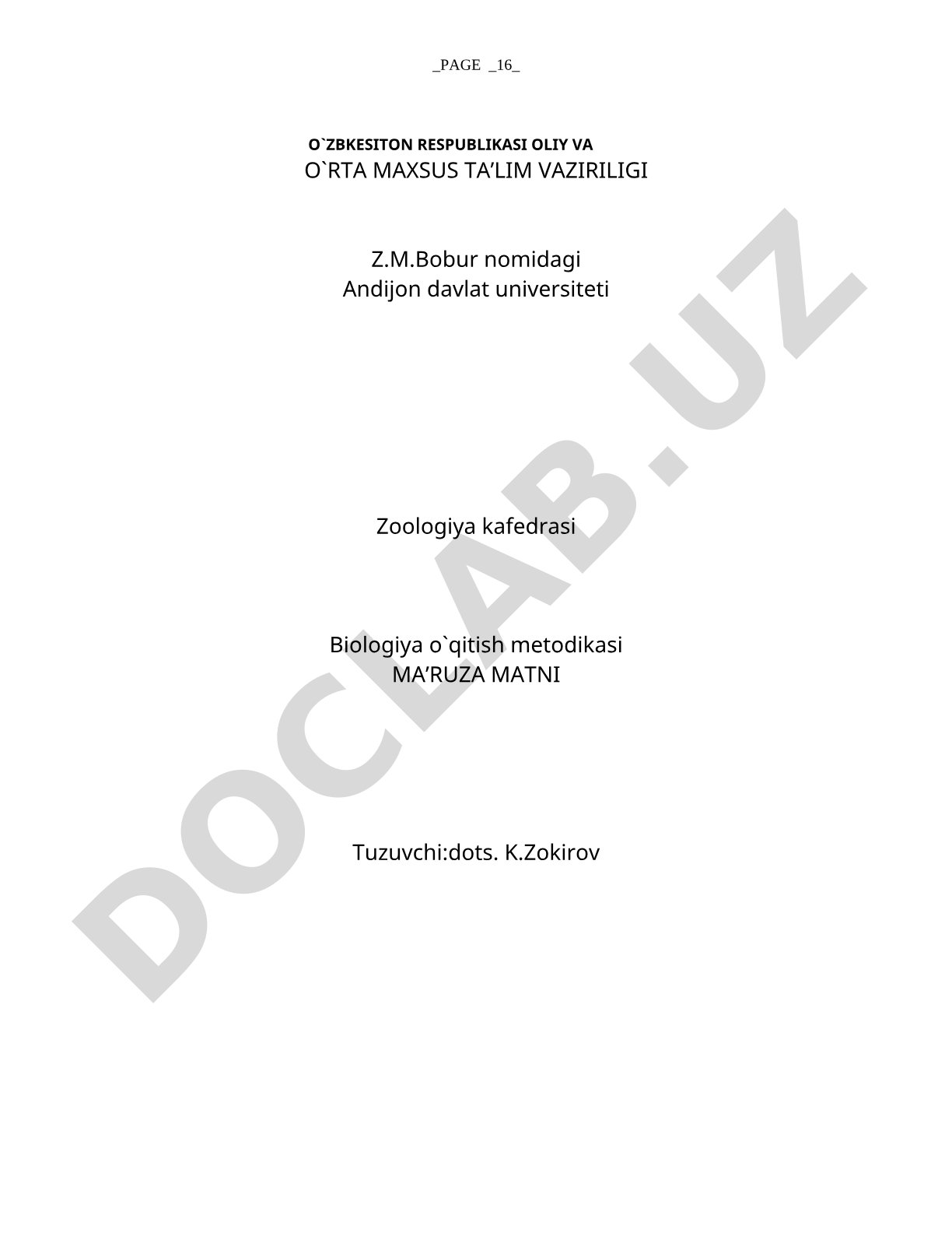 Biologiya o'qitish metodikasi ma'ruza matni
