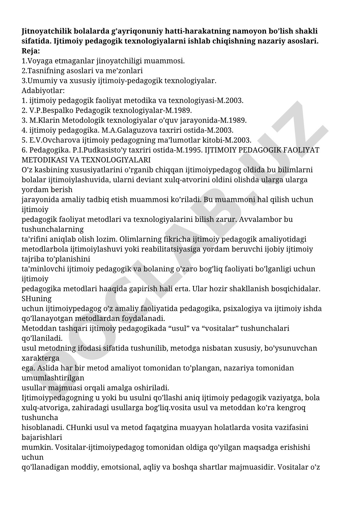 Voyaga etmaganlar jinoyatchiligi muammosi va ijtimoiy pedagogik texnologiyalar