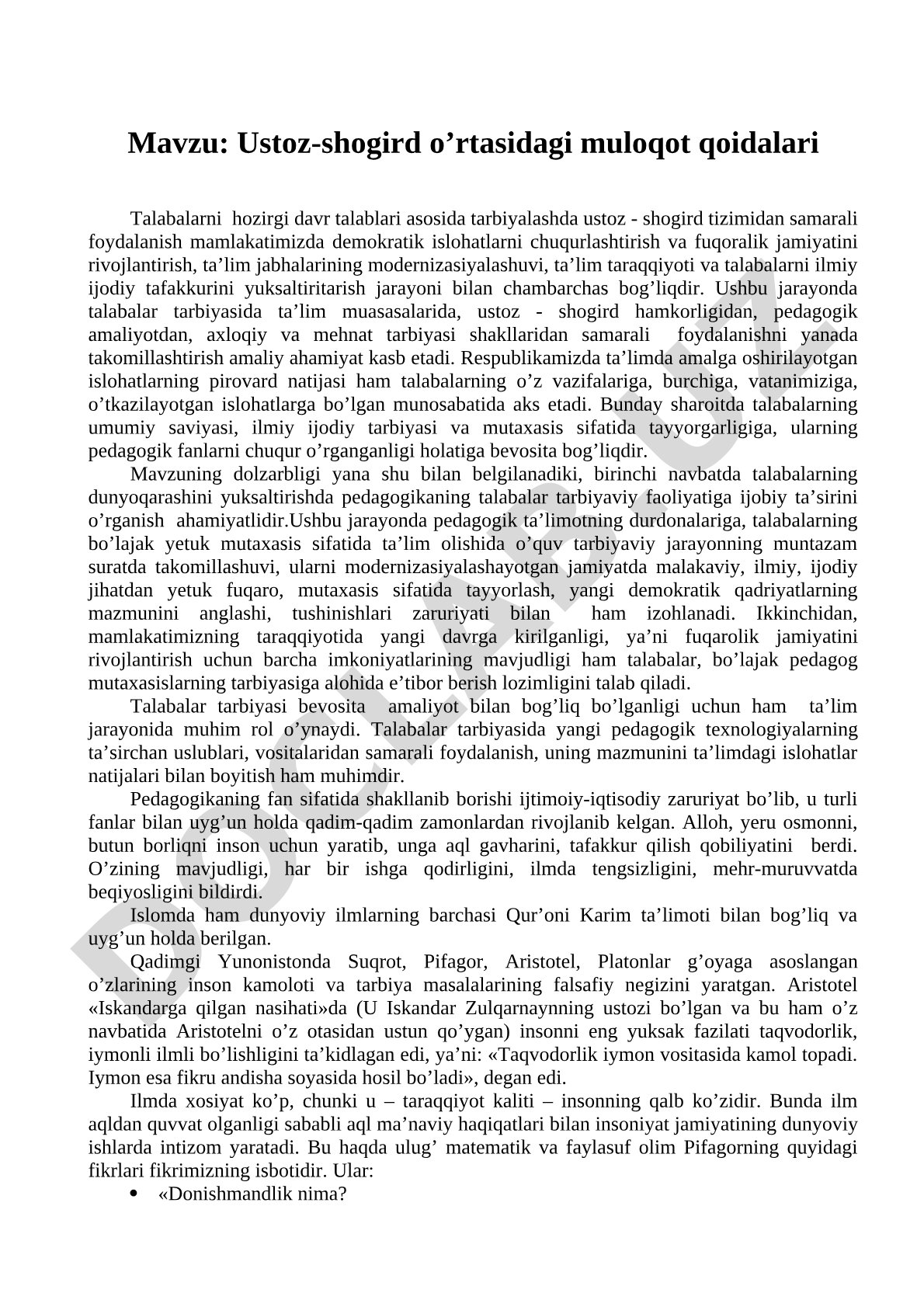 Ustoz-shogird o'rtasidagi muloqot qoidalari
