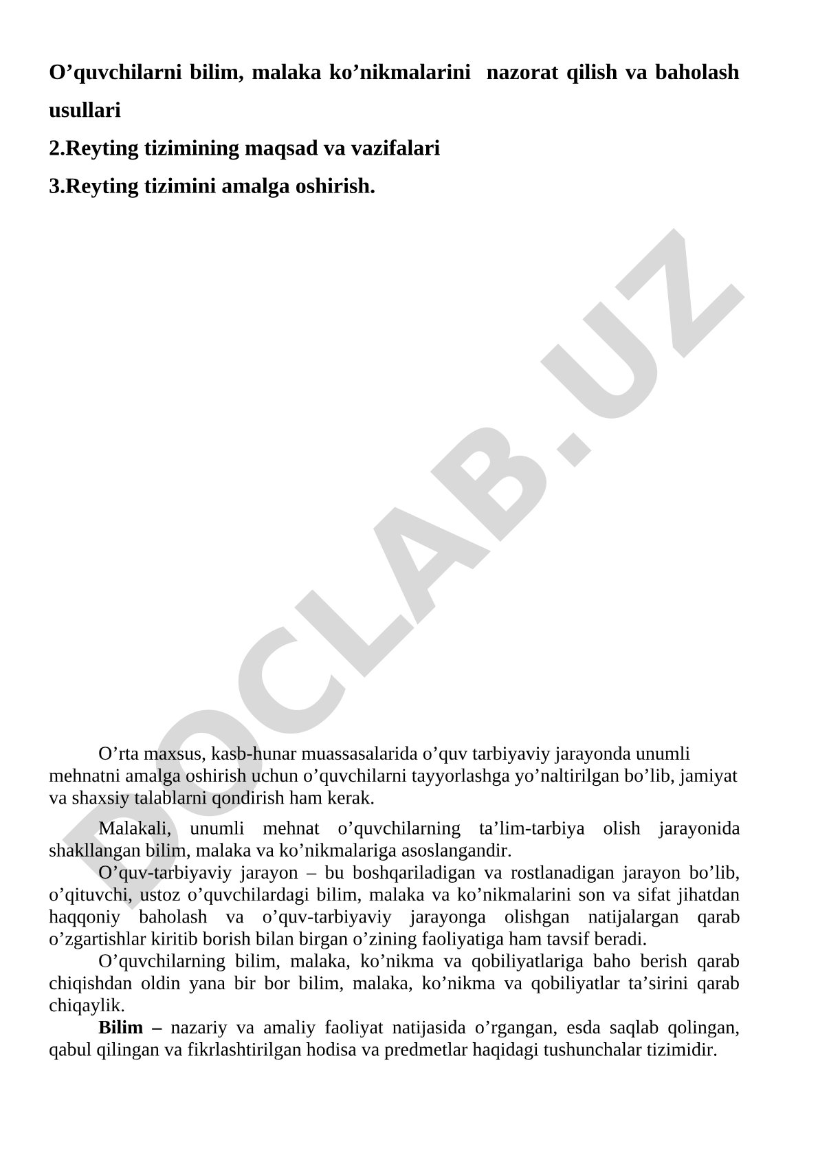 O'quvchilarni bilim, malaka ko'nikmalarini nazorat qilish va baholash usullari