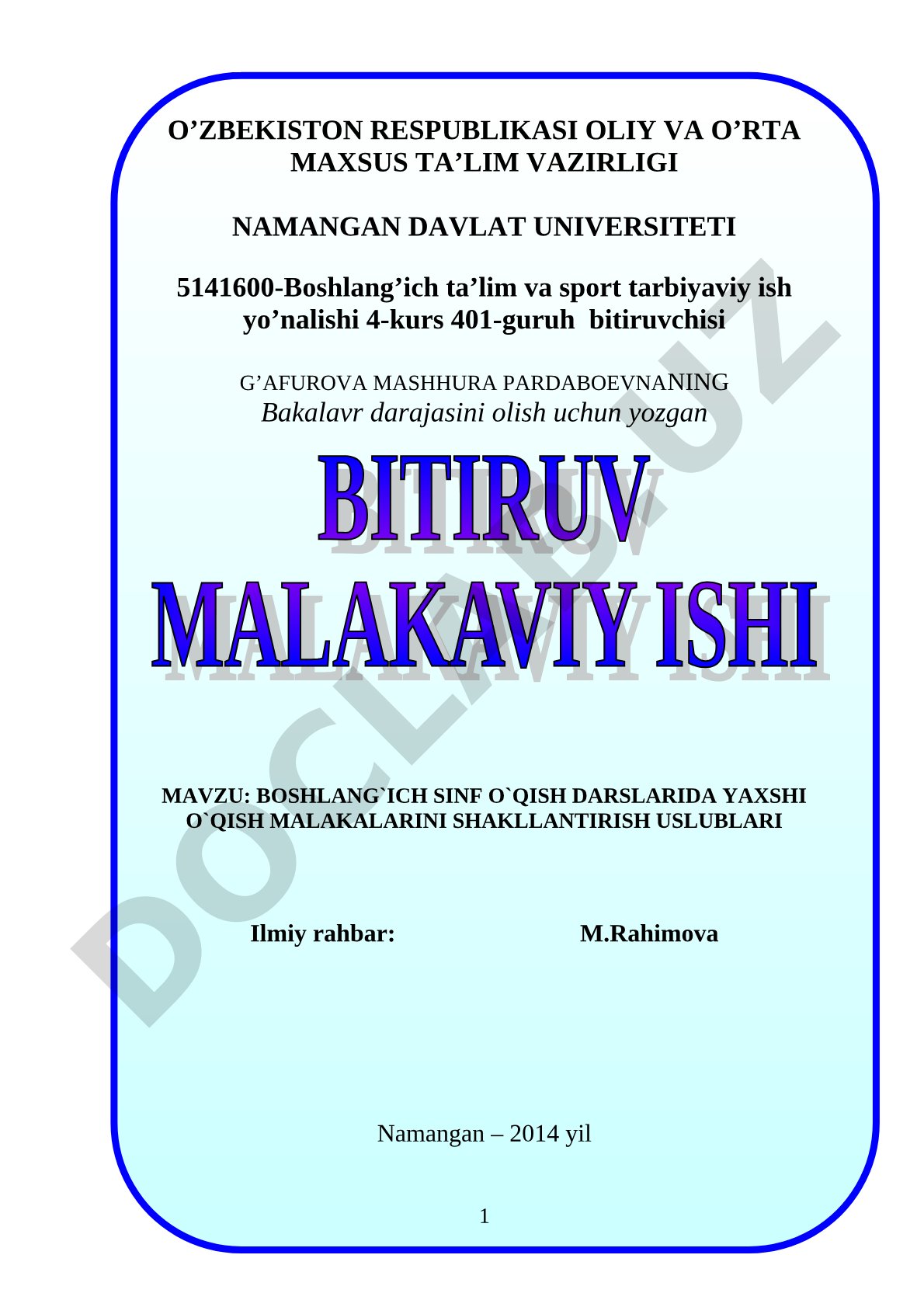 Boshlang'ich sinf o'qish darslarida yaxshi o'qish malakalarini shakllantirish uslublari