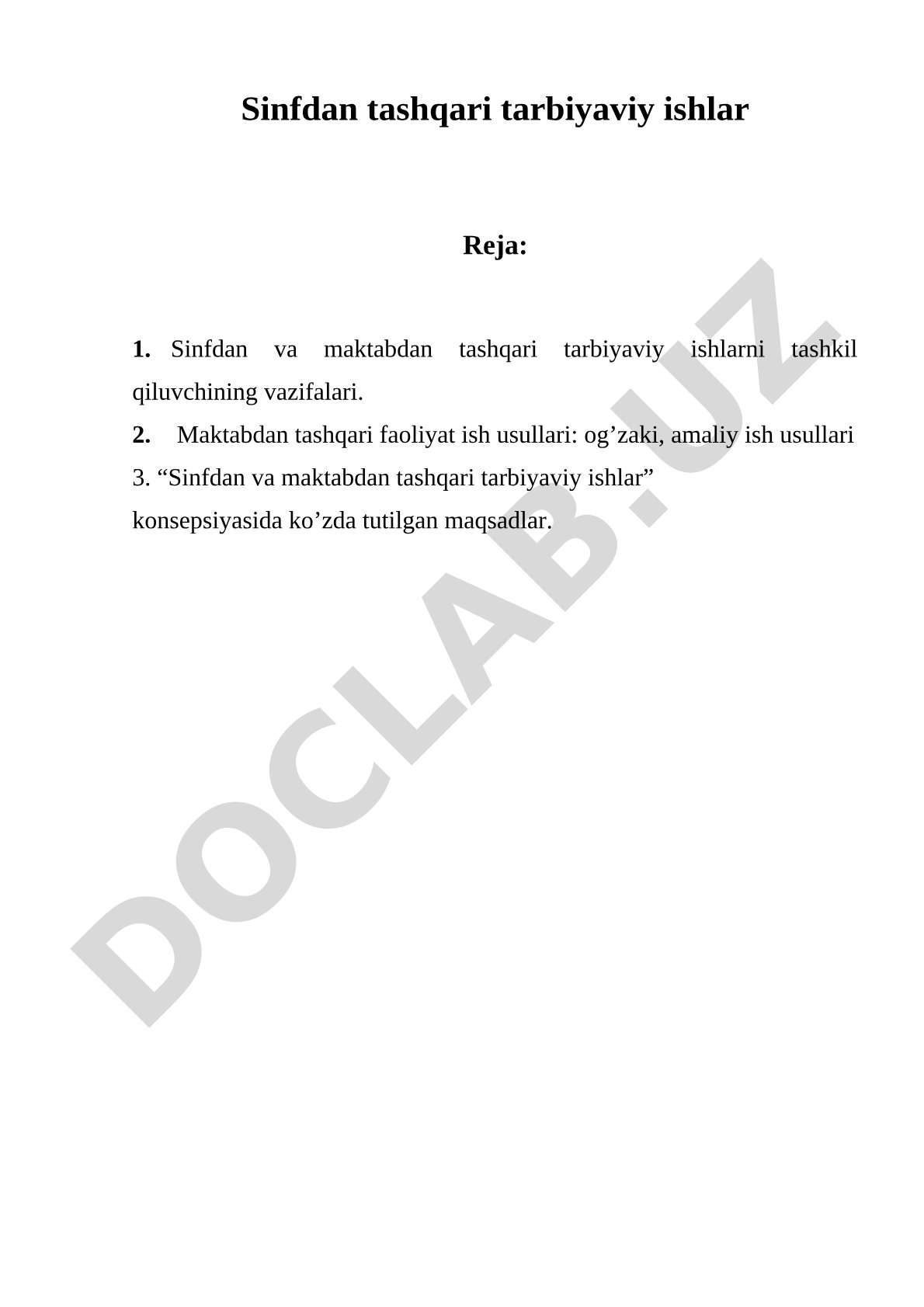Sinfdan tashqari tarbiyaviy ishlar