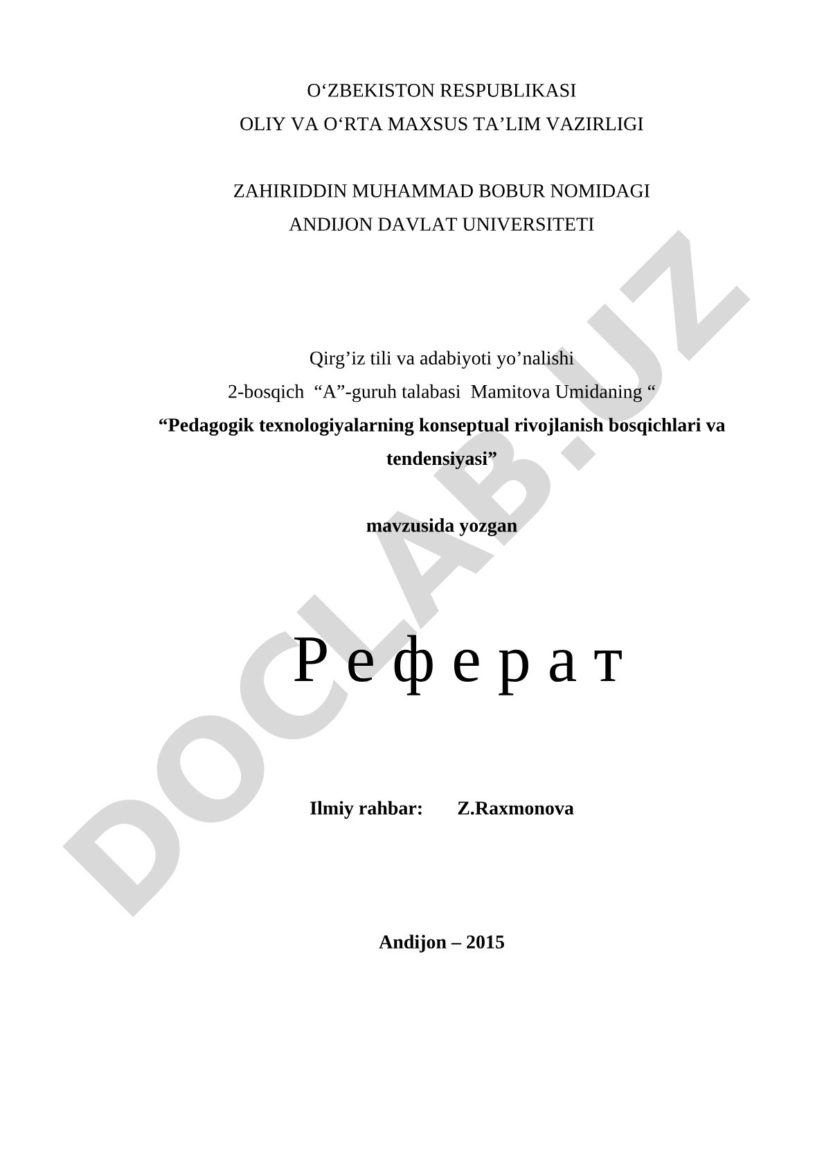 Pedagogik texnologiyalarning konseptual rivojlanish bosqichlari va tendensiyasi
