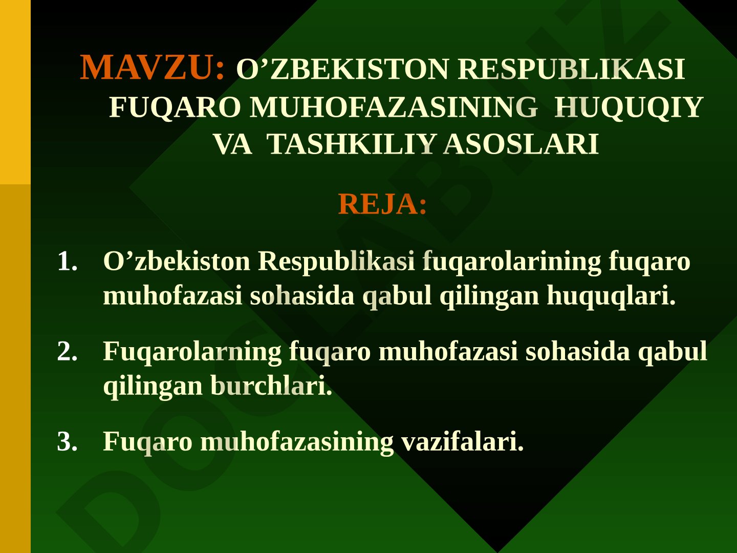 O'zbekiston Respublikasi fuqaro muhofazasining huquqiy va tashkiliy asoslari