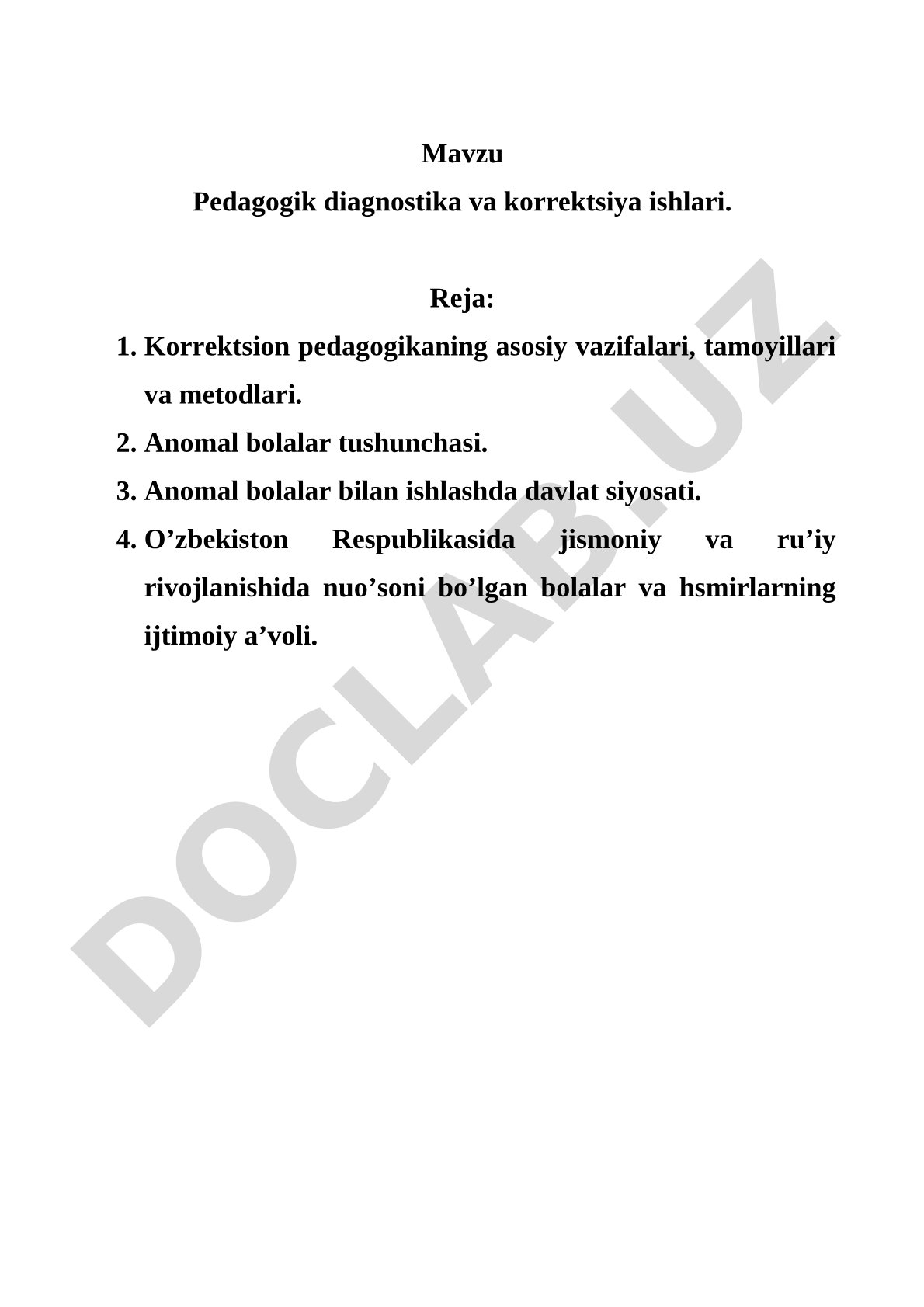 Pedagogik diagnostika va korrektsiya ishlari