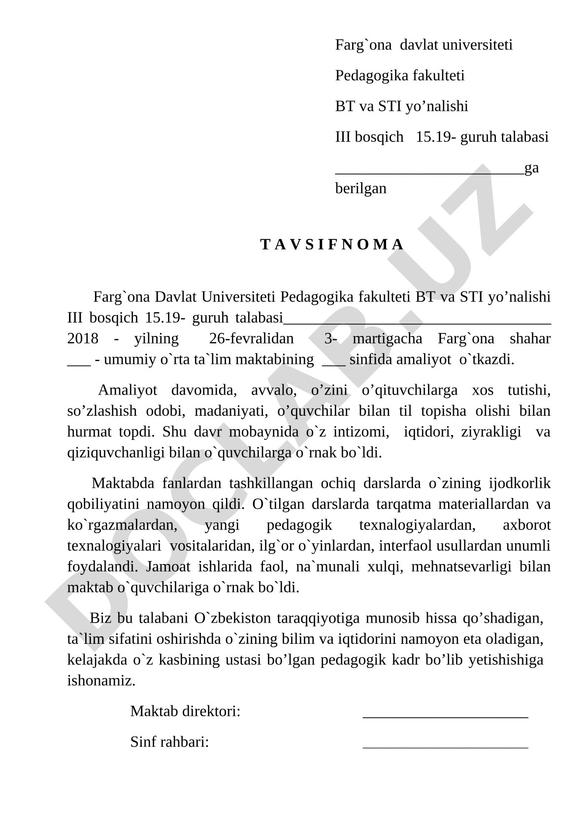 Amaliyot tavsifnomasi