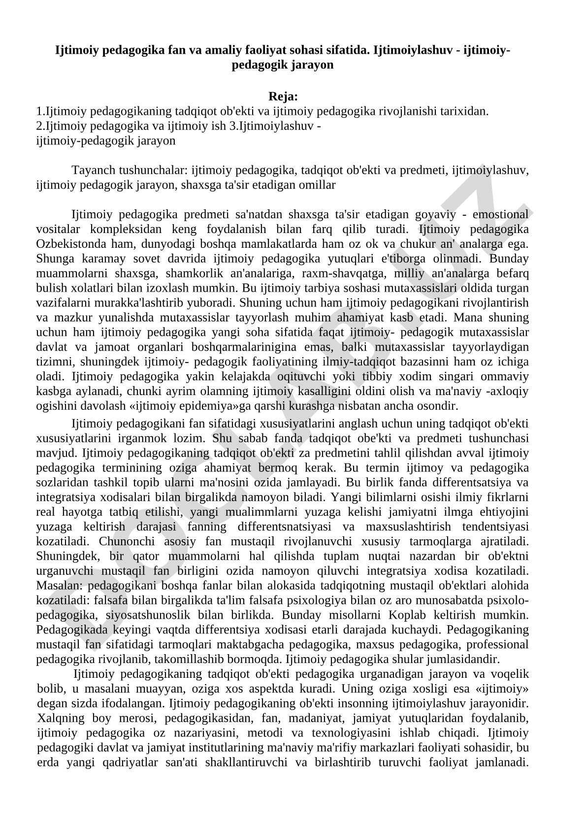 Ijtimoiy pedagogika fan va amaliy faoliyat sohasi sifatida