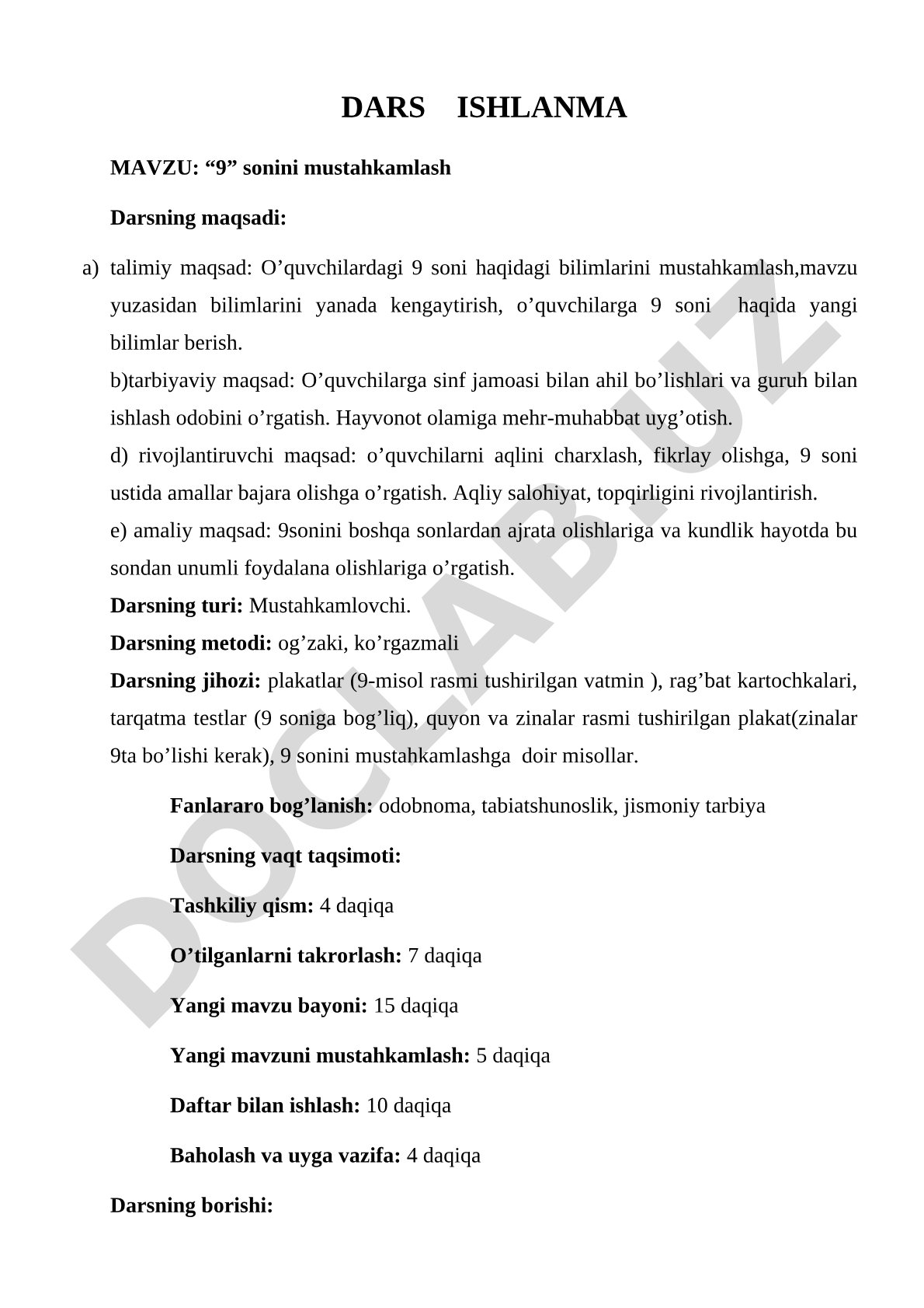 9 sonini mustahkamlash